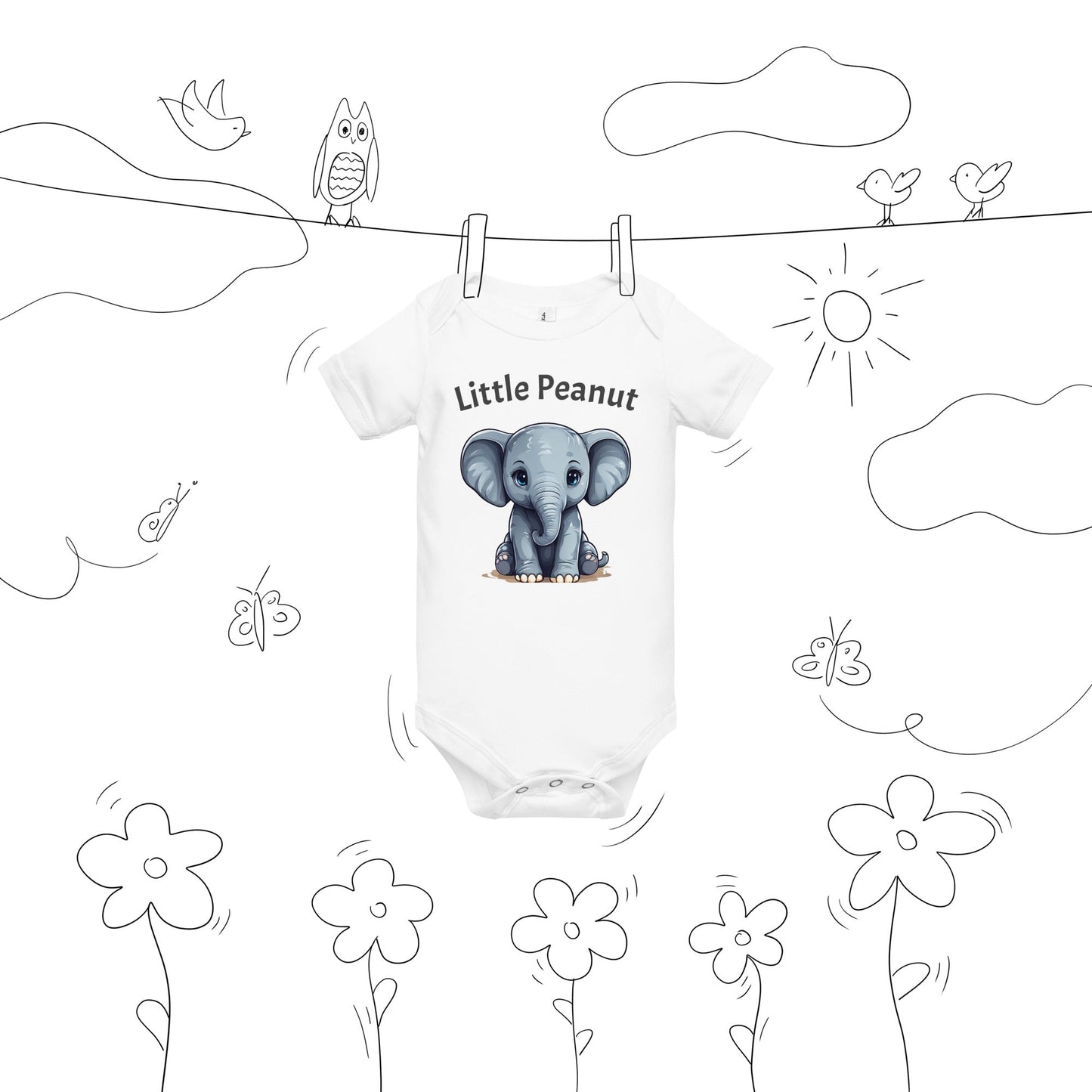 Elephant "Little Peanut" Baby Short Sleeve One Piece - Baby & Toddler Apparel - Discovery Co.