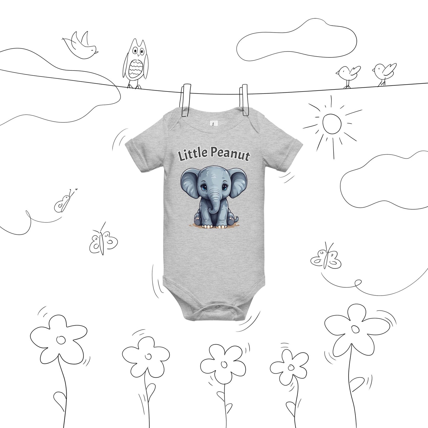 Elephant "Little Peanut" Baby Short Sleeve One Piece - Baby & Toddler Apparel - Discovery Co.