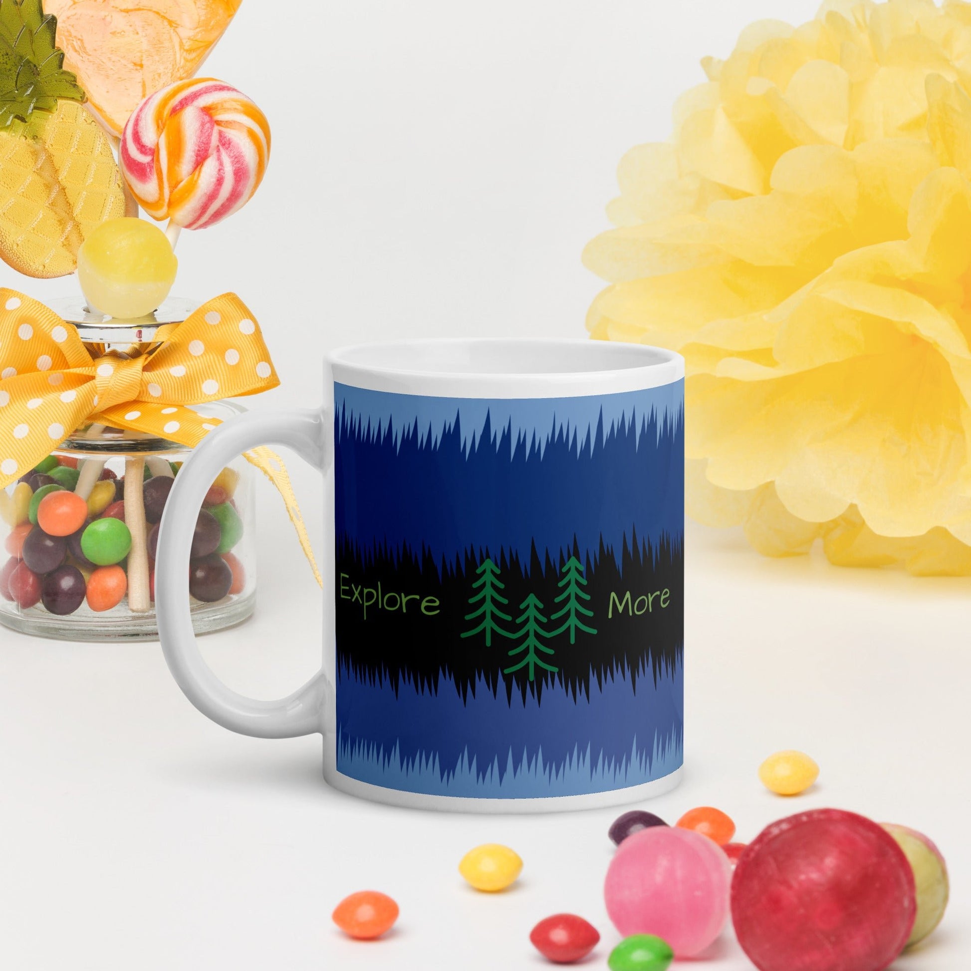 Explore More With Trees White Glossy Mug (11 oz, 15 oz, 20 oz) - Mugs - Discovery Co.