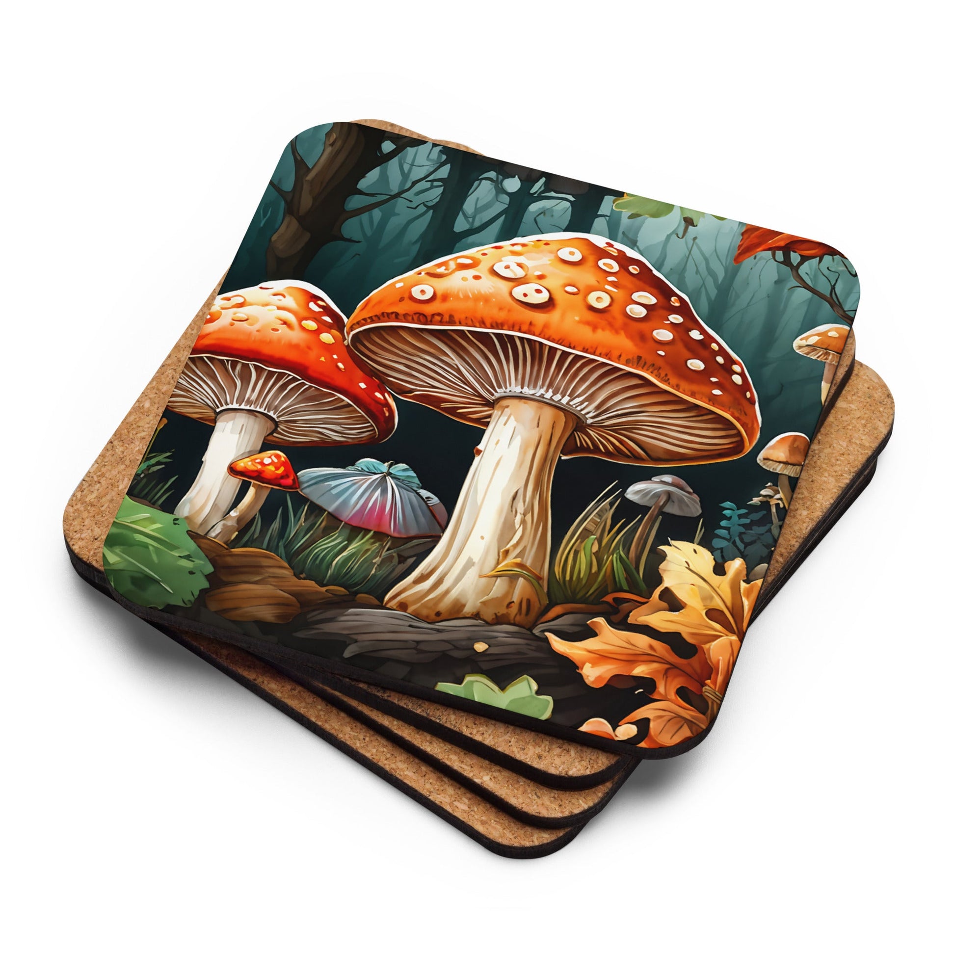 Fall Mushrooms Cork - back Coaster - Coasters - Discovery Co.