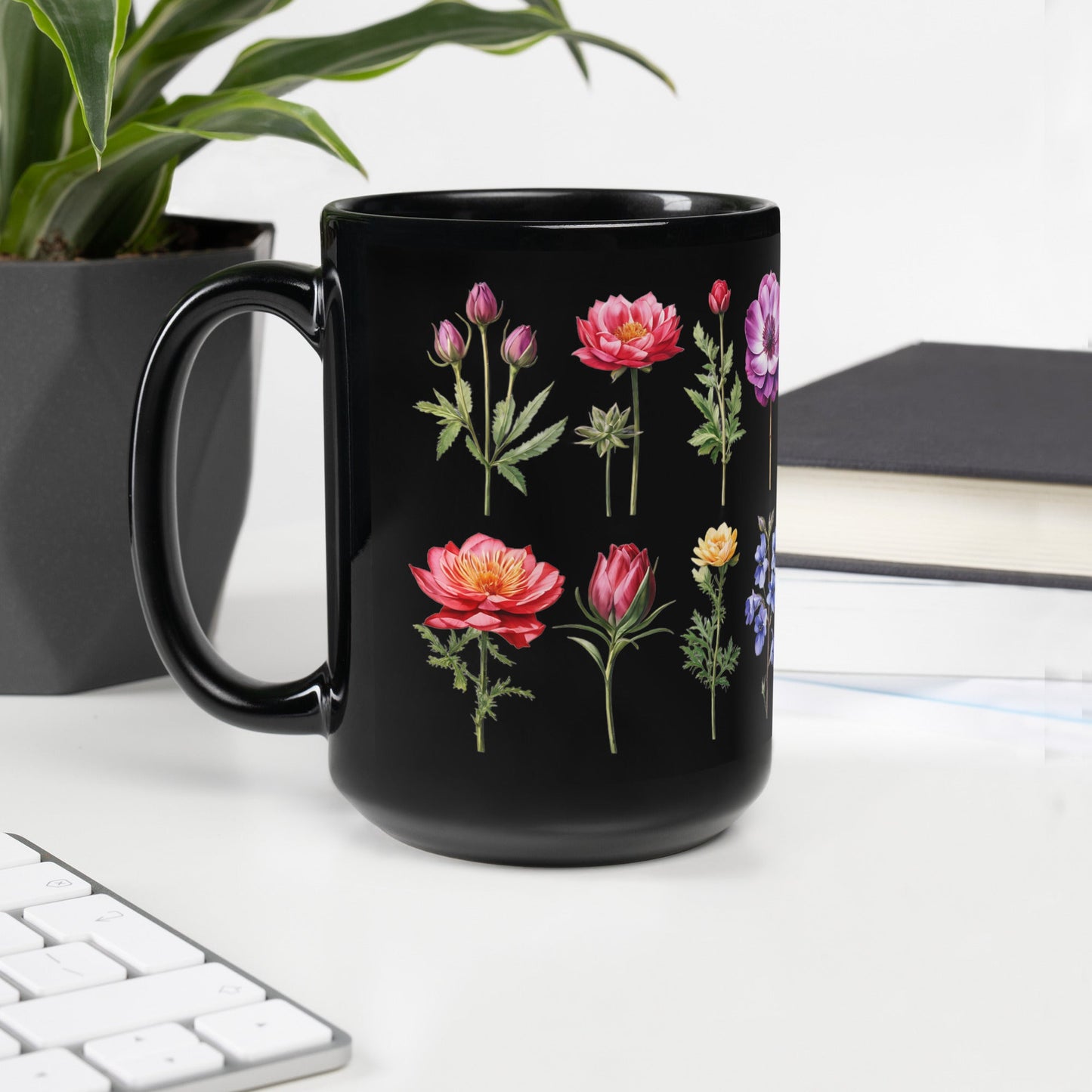 Flower Garden Black Glossy Mug (11 oz, 15 oz) - Mugs - Discovery Co.