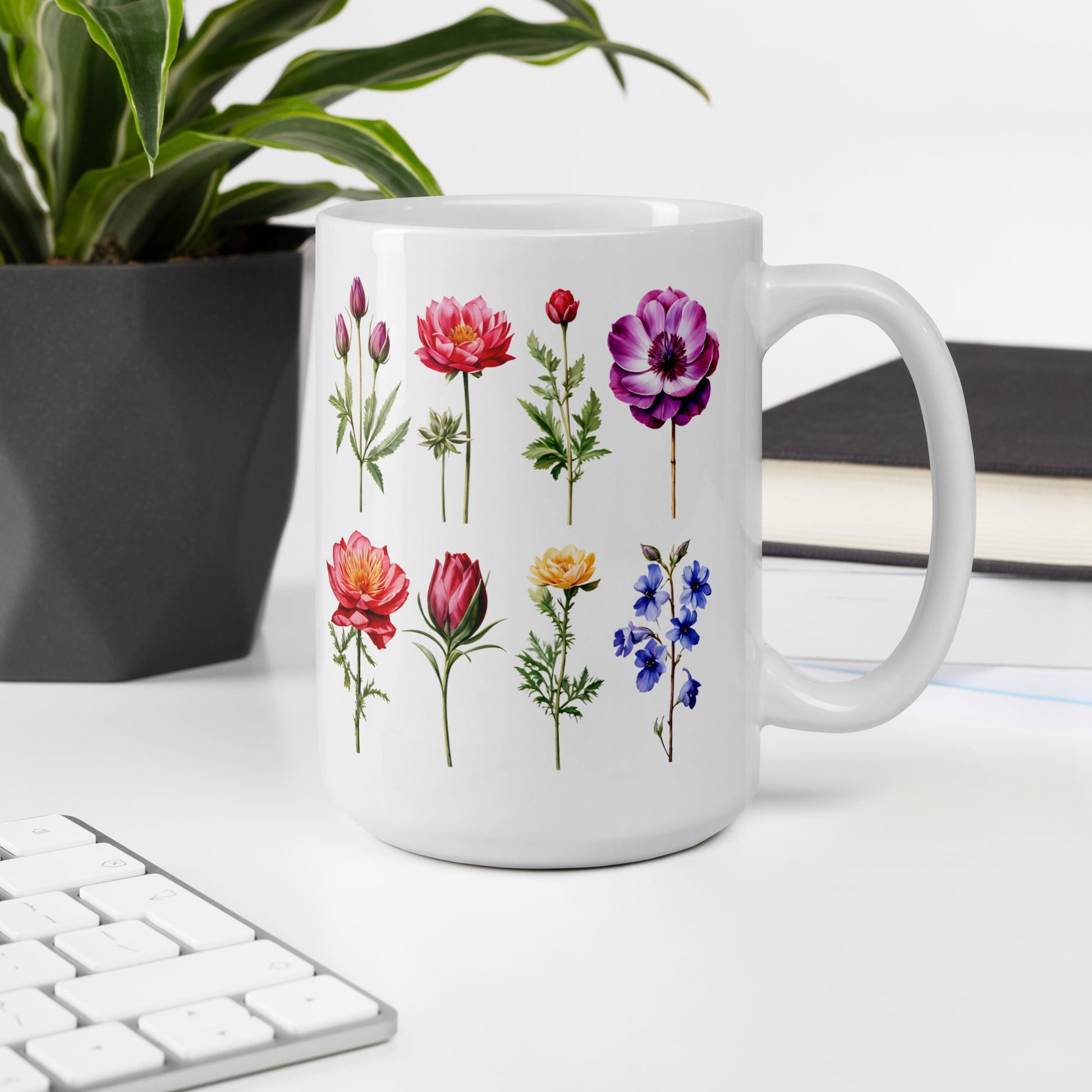 Flower Garden White Glossy Mug (11 oz, 15 oz, and 20 oz) - Mugs - Discovery Co.