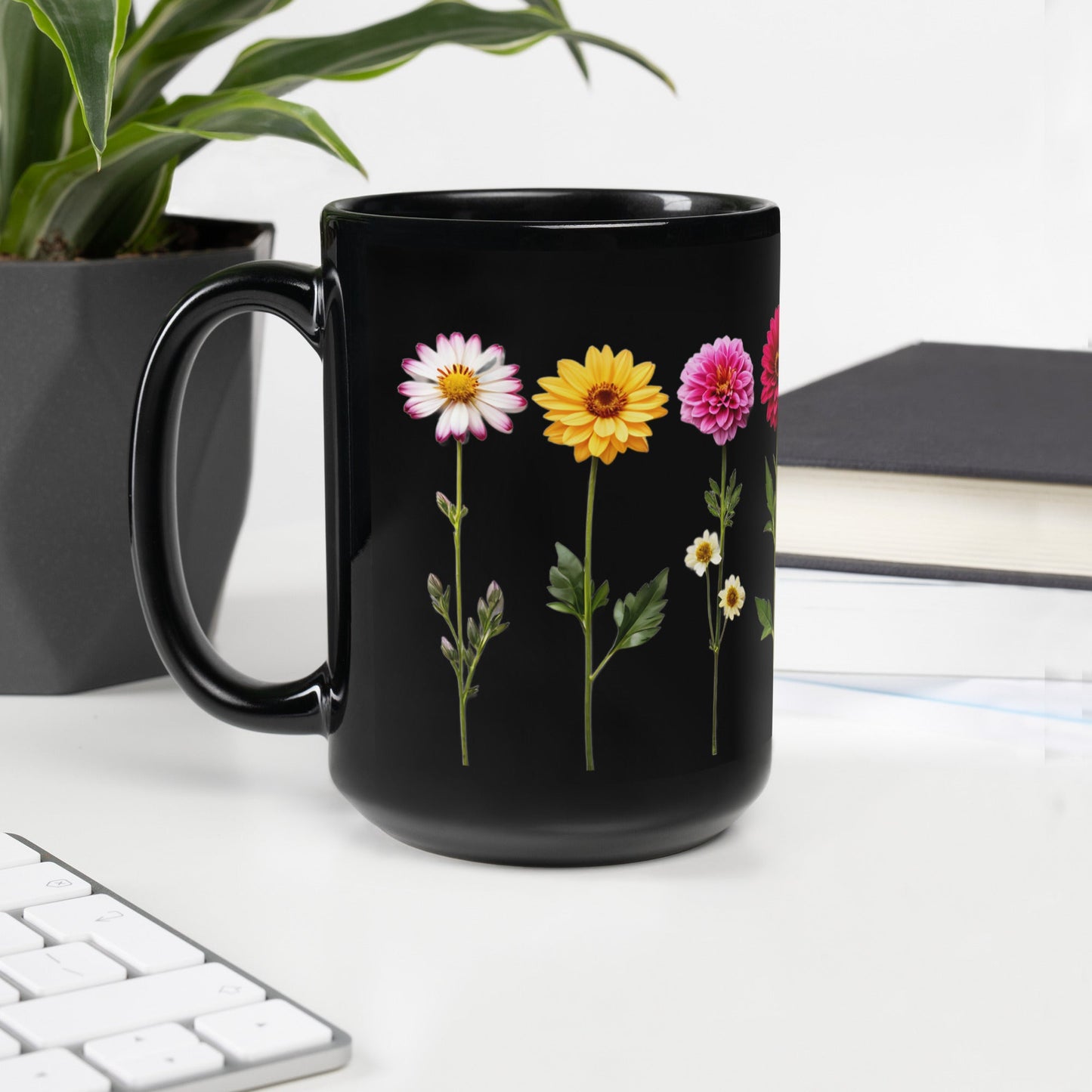 Flowers Black Glossy Mug (11 oz, 15 oz) - Mugs - Discovery Co.