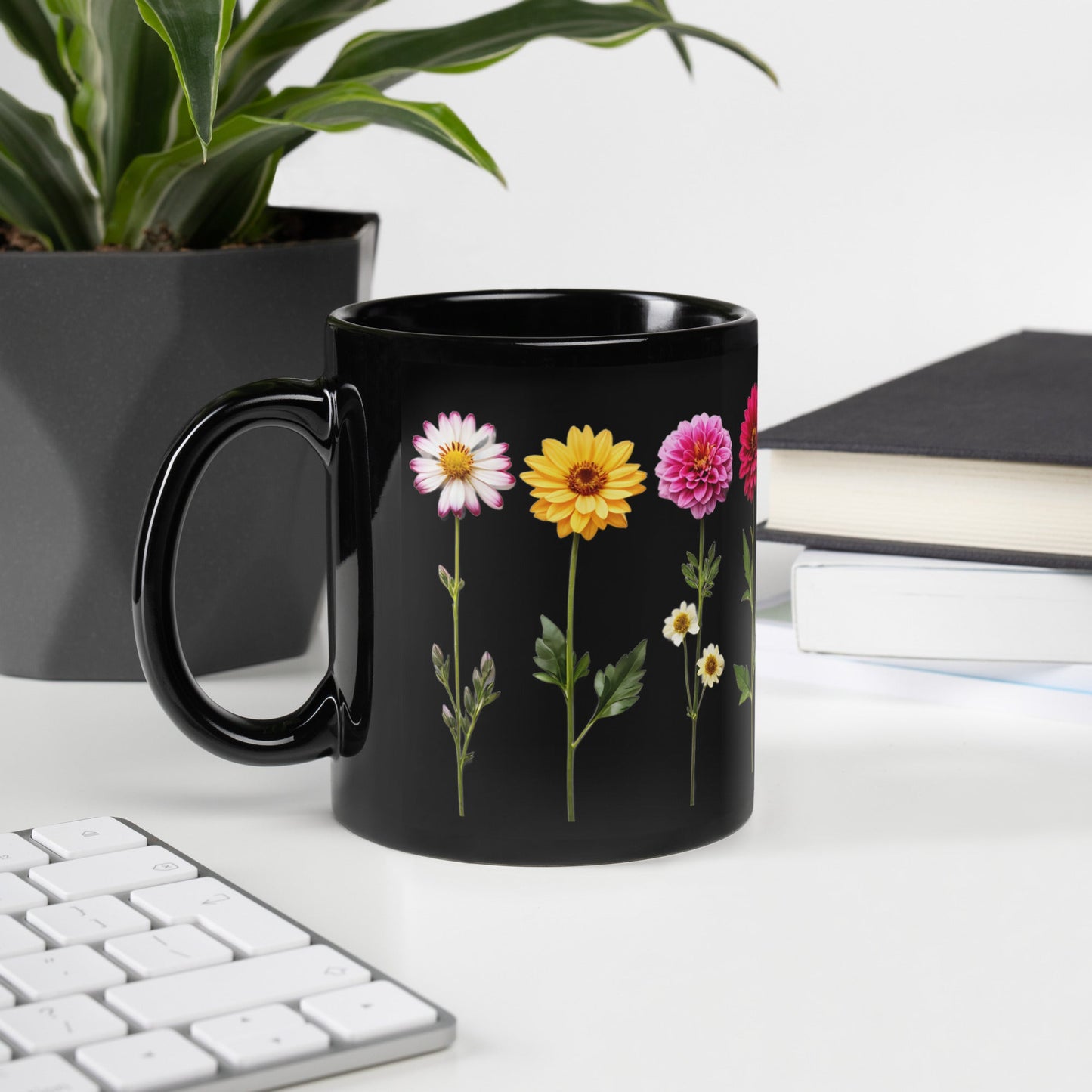 Flowers Black Glossy Mug (11 oz, 15 oz) - Mugs - Discovery Co.