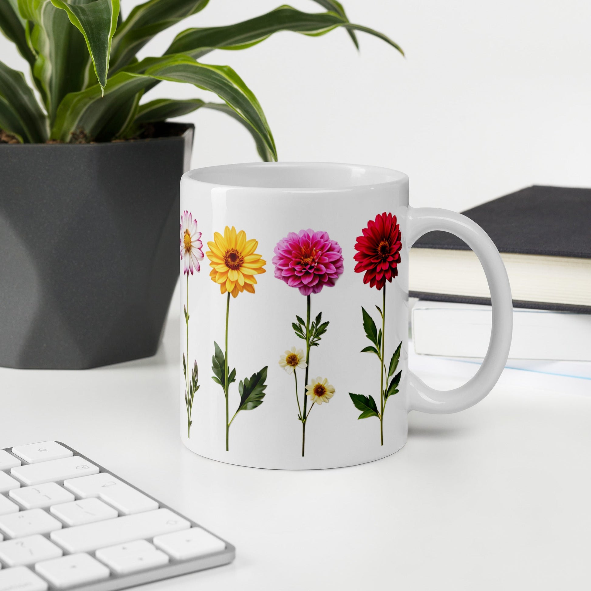Flowers White Glossy Mug (11 oz, 15 oz, 20 oz) - Mugs - Discovery Co.