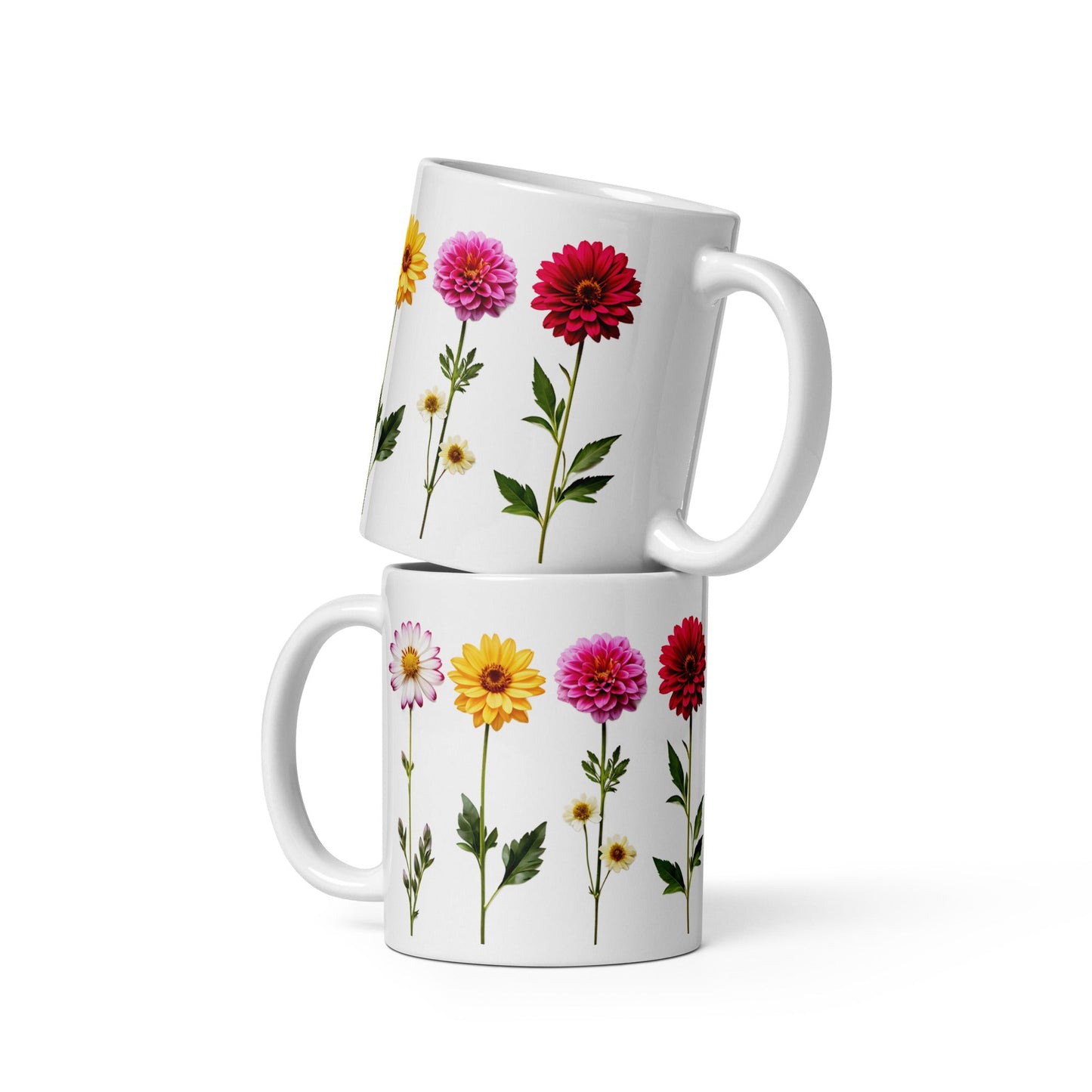 Flowers White Glossy Mug (11 oz, 15 oz, 20 oz) - Mugs - Discovery Co.