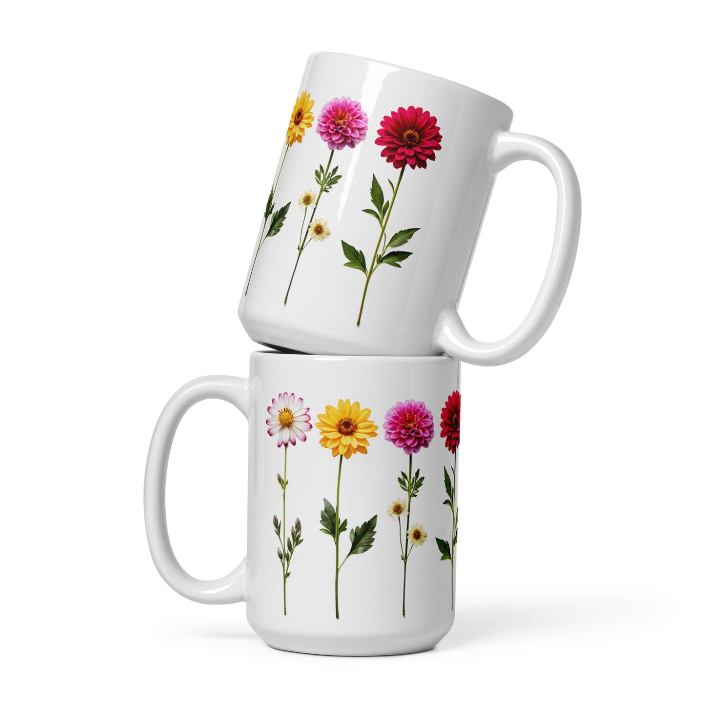 Flowers White Glossy Mug (11 oz, 15 oz, 20 oz) - Mugs - Discovery Co.