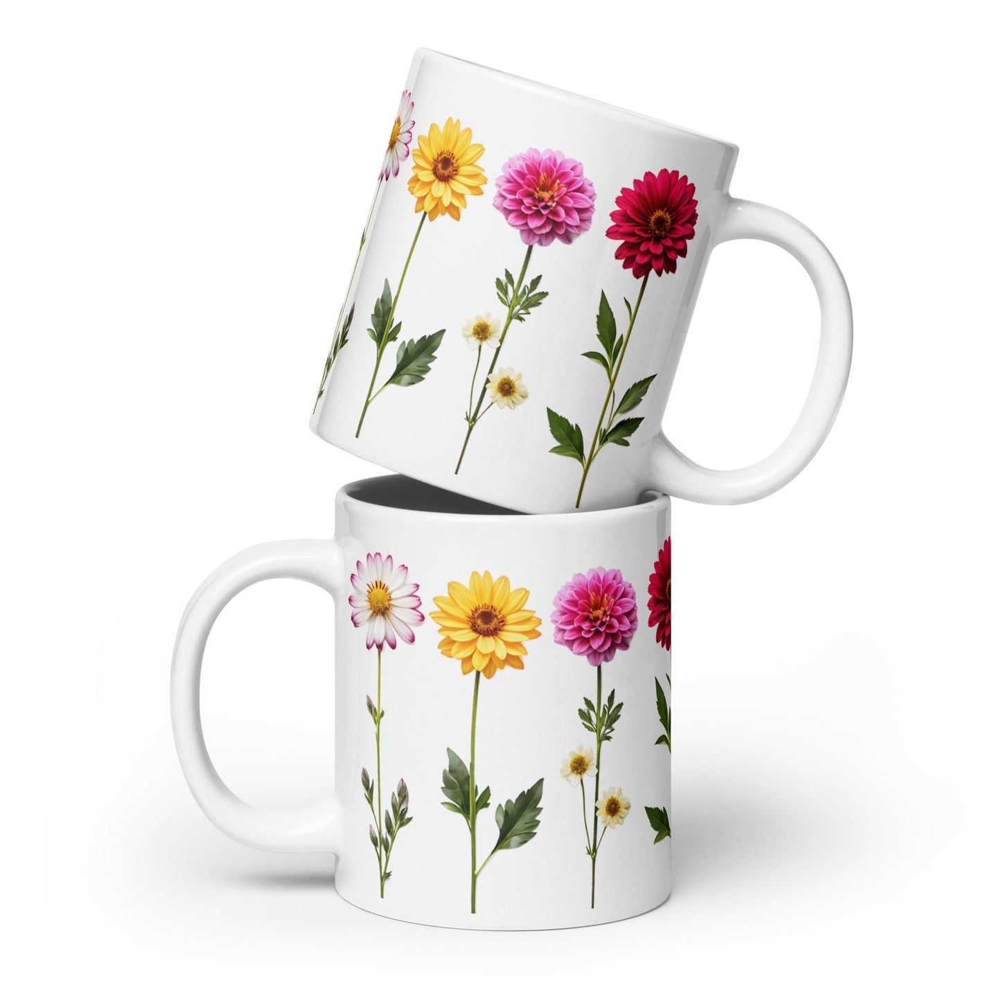 Flowers White Glossy Mug (11 oz, 15 oz, 20 oz) - Mugs - Discovery Co.