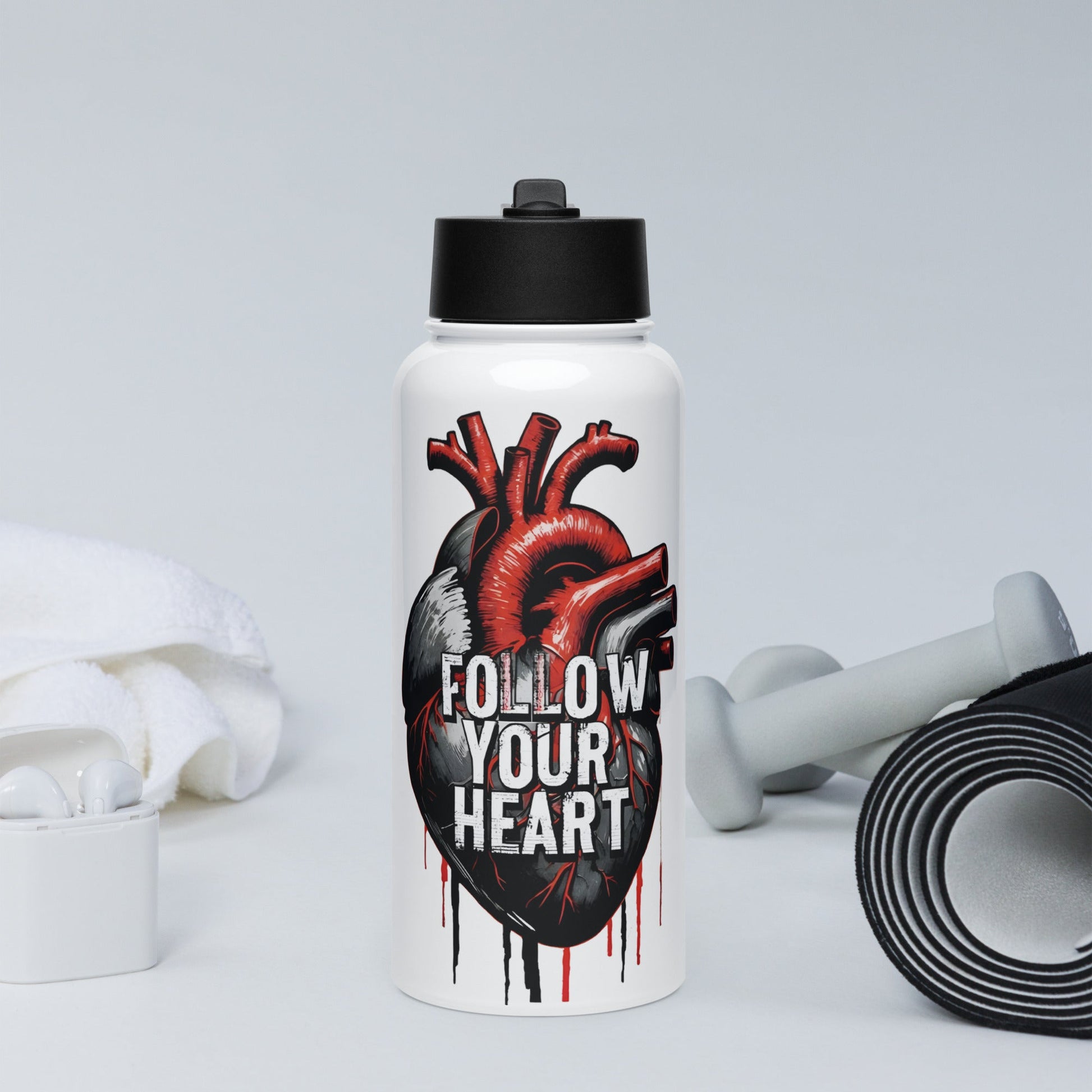 Follow Your Heart Stainless Steel Water Bottle With Straw Lid - Stainless Steel Water Bottle With Straw Lid - Discovery Co.