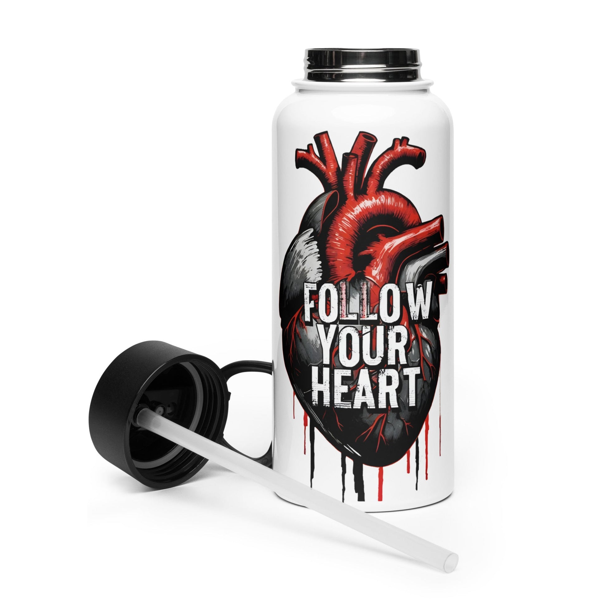 Follow Your Heart Stainless Steel Water Bottle With Straw Lid - Stainless Steel Water Bottle With Straw Lid - Discovery Co.