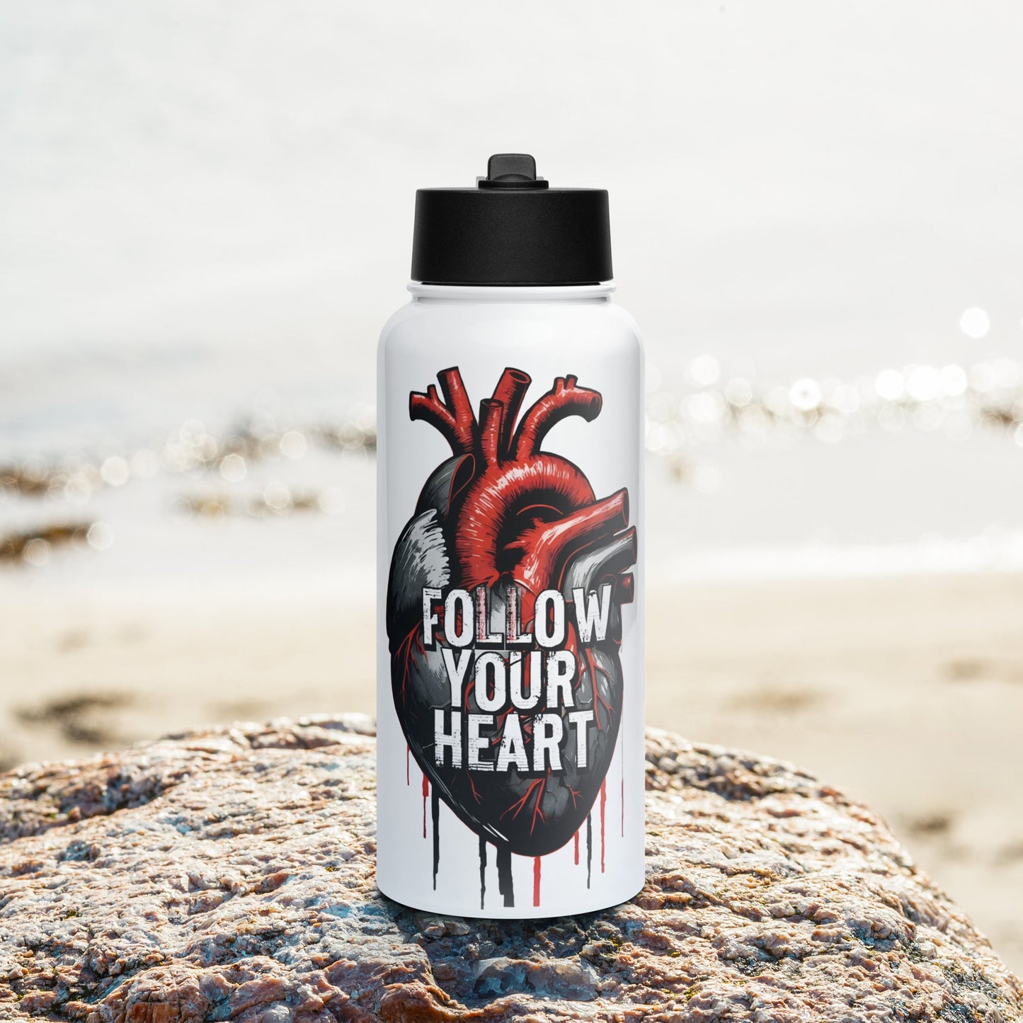 Follow Your Heart Stainless Steel Water Bottle With Straw Lid - Stainless Steel Water Bottle With Straw Lid - Discovery Co.