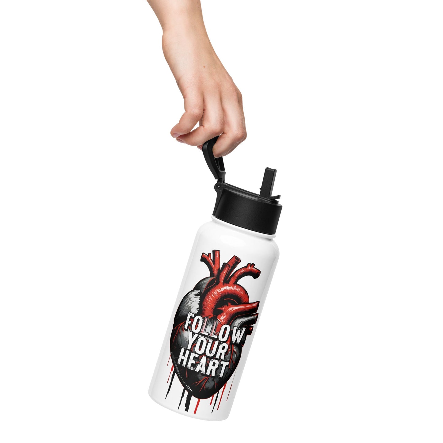 Follow Your Heart Stainless Steel Water Bottle With Straw Lid - Stainless Steel Water Bottle With Straw Lid - Discovery Co.