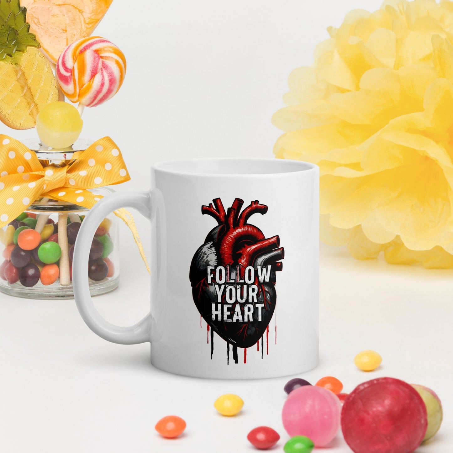 Follow Your Heart White Glossy Mug (11 oz. 15 oz, 20 oz) - Mugs - Discovery Co.