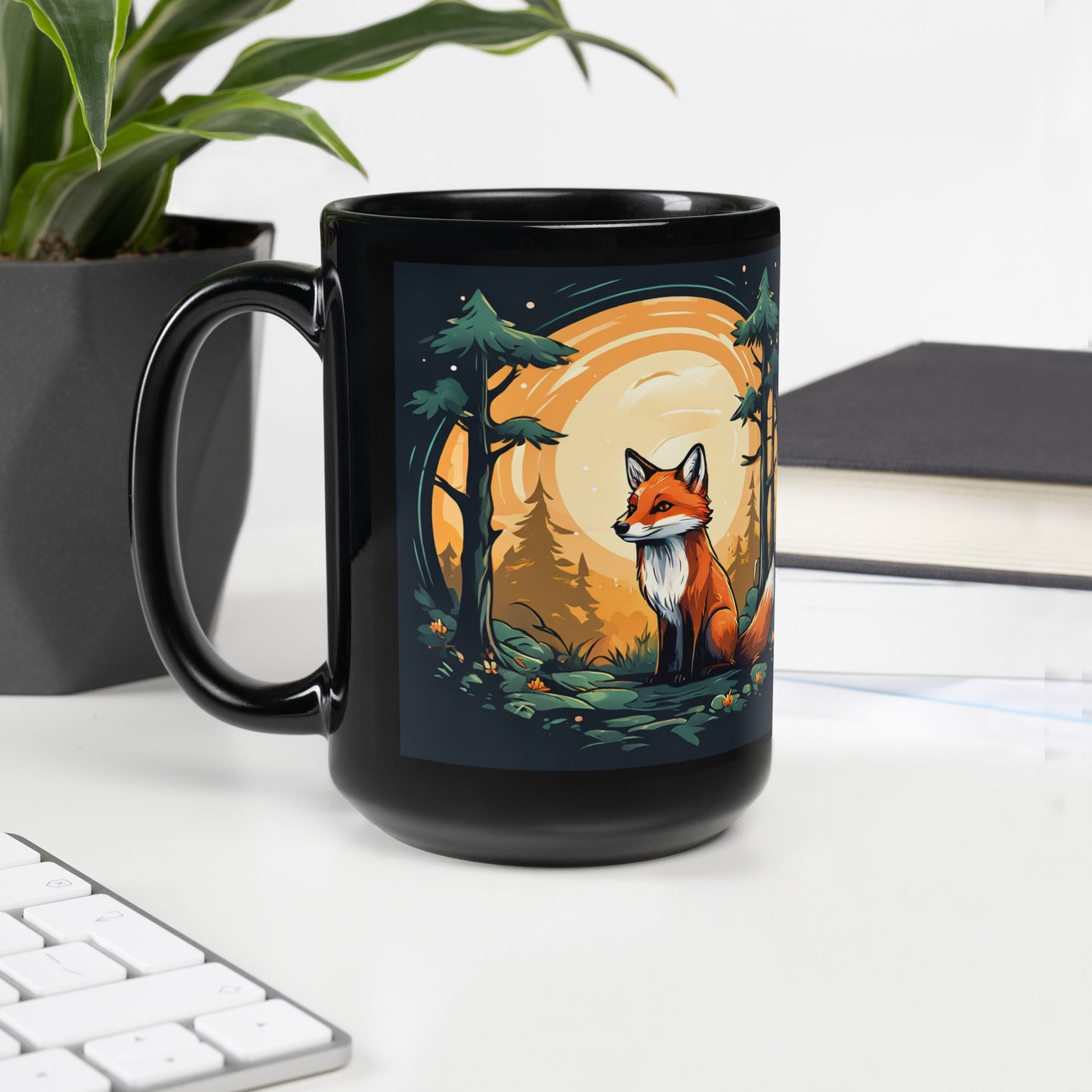 Fox In The Forest Black Glossy Mug (11 oz, 15 oz) - Discovery Co.