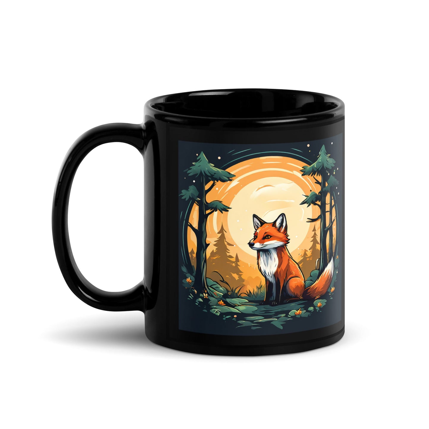 Fox In The Forest Black Glossy Mug (11 oz, 15 oz) - Mugs - Discovery Co.