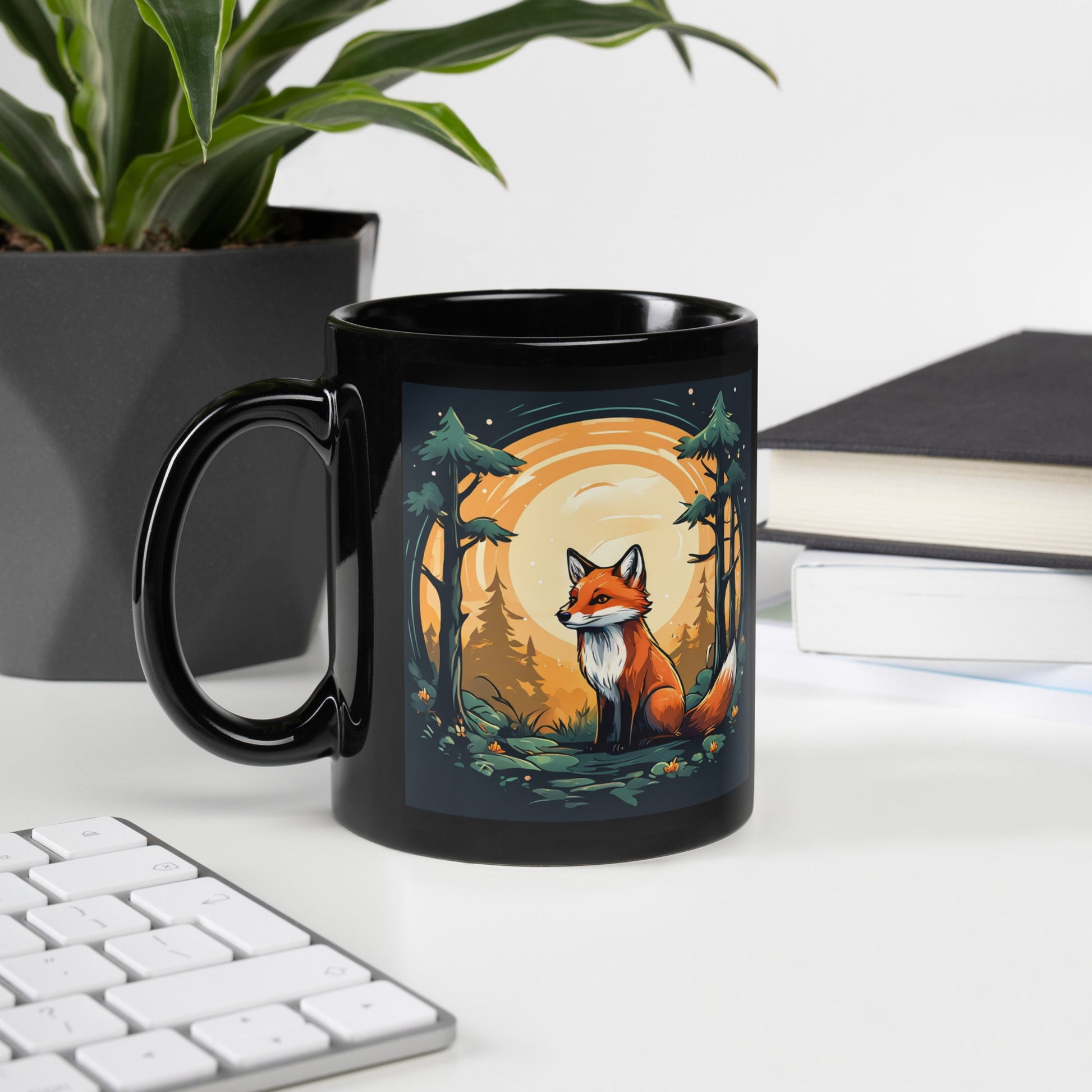 Fox In The Forest Black Glossy Mug (11 oz, 15 oz) - Mugs - Discovery Co.