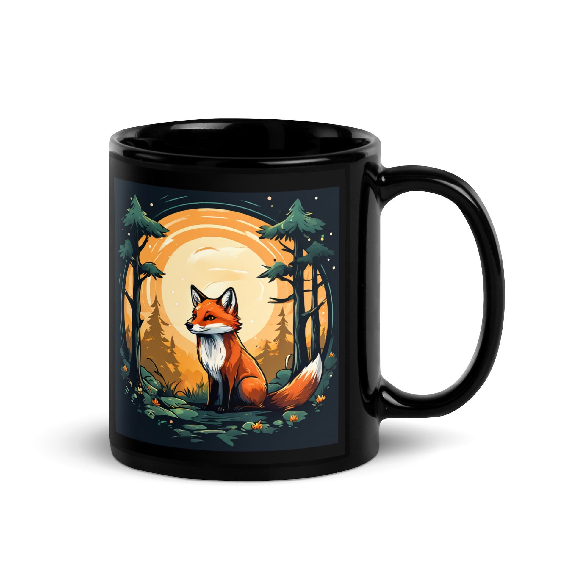 Fox In The Forest Black Glossy Mug (11 oz) - Discovery Co.