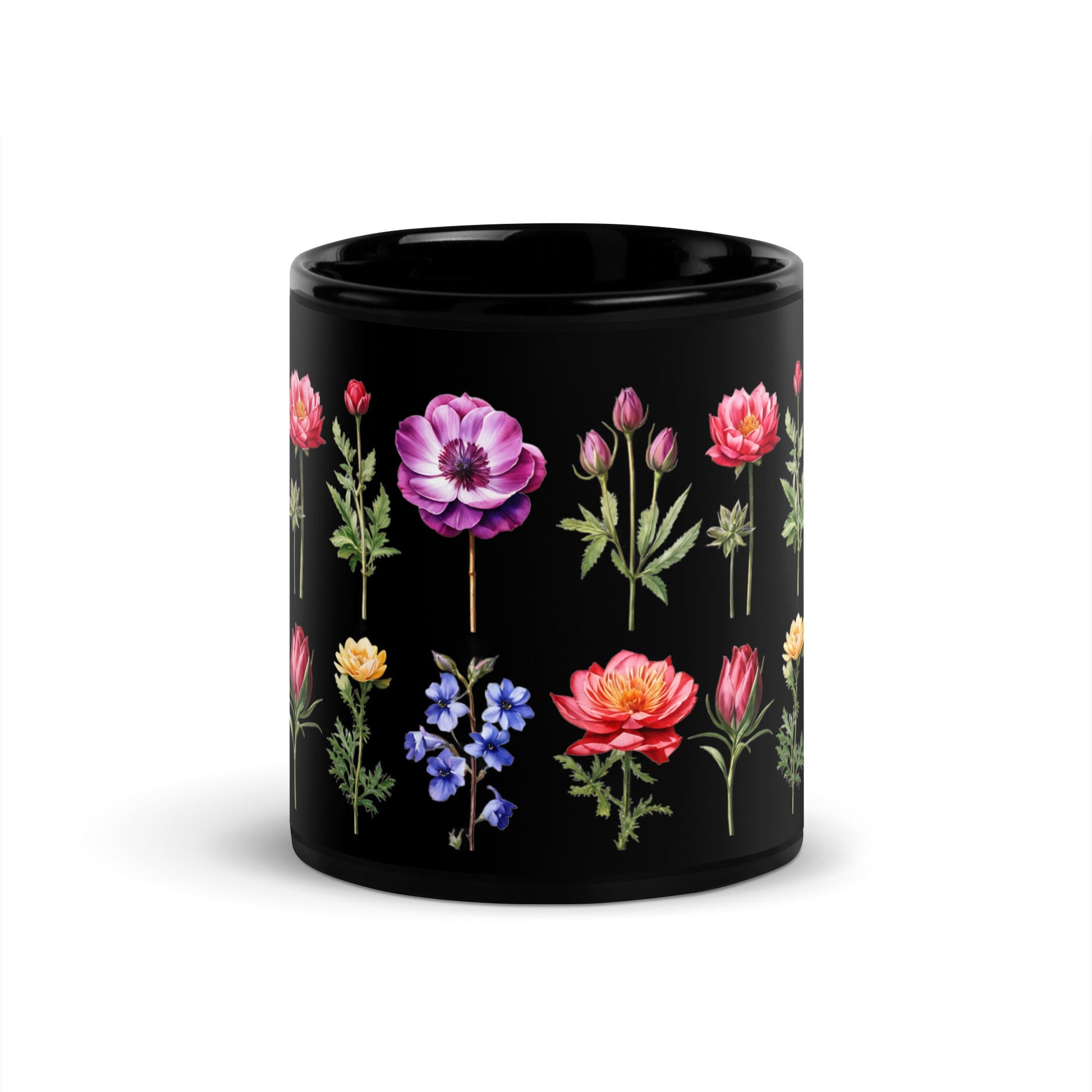 Garden Flowers Black Glossy Mug (11 oz) - Mugs - Discovery Co.