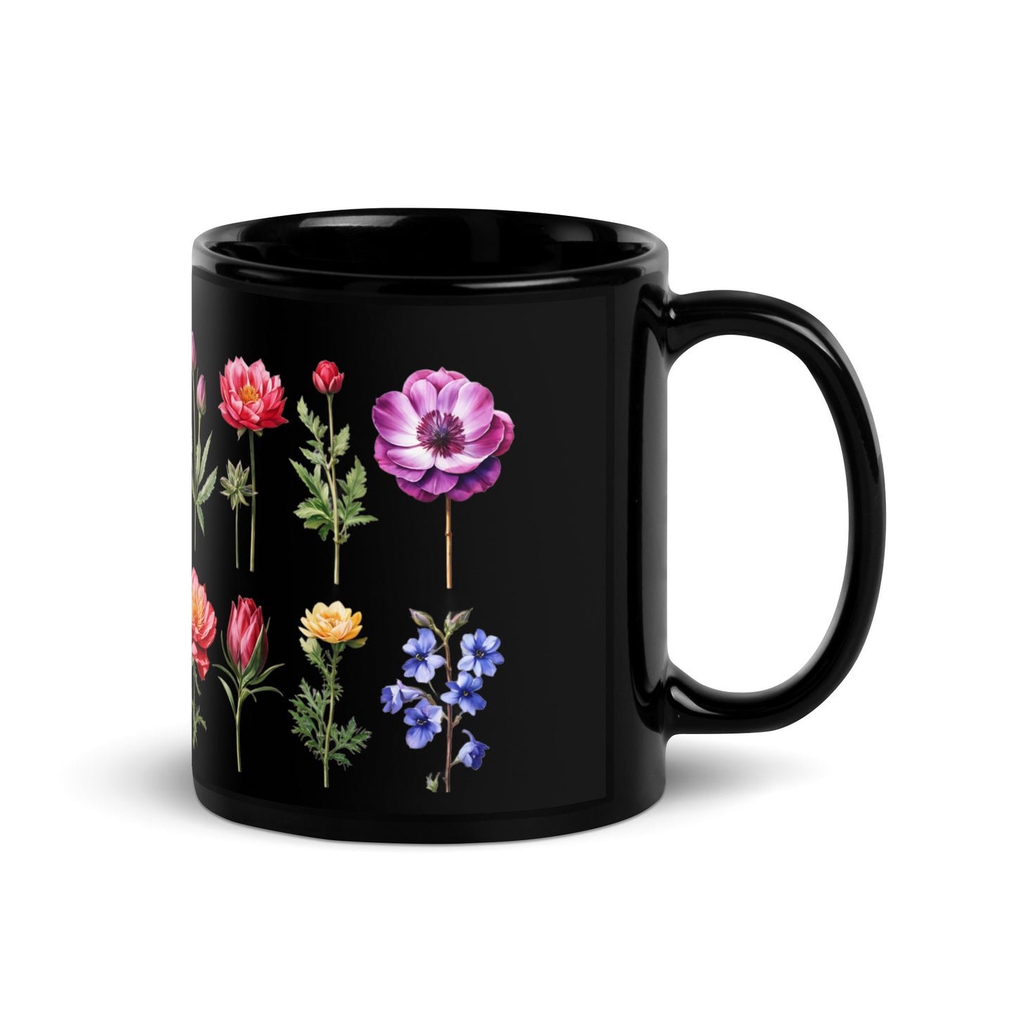 Garden Flowers Black Glossy Mug (11 oz) - Mugs - Discovery Co.