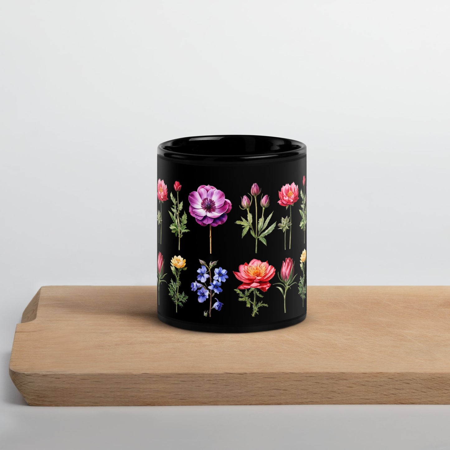 Garden Flowers Black Glossy Mug (11 oz) - Mugs - Discovery Co.