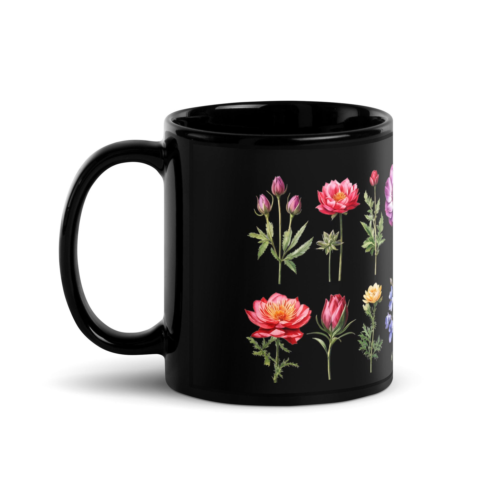 Garden Flowers Black Glossy Mug (11 oz) - Mugs - Discovery Co.