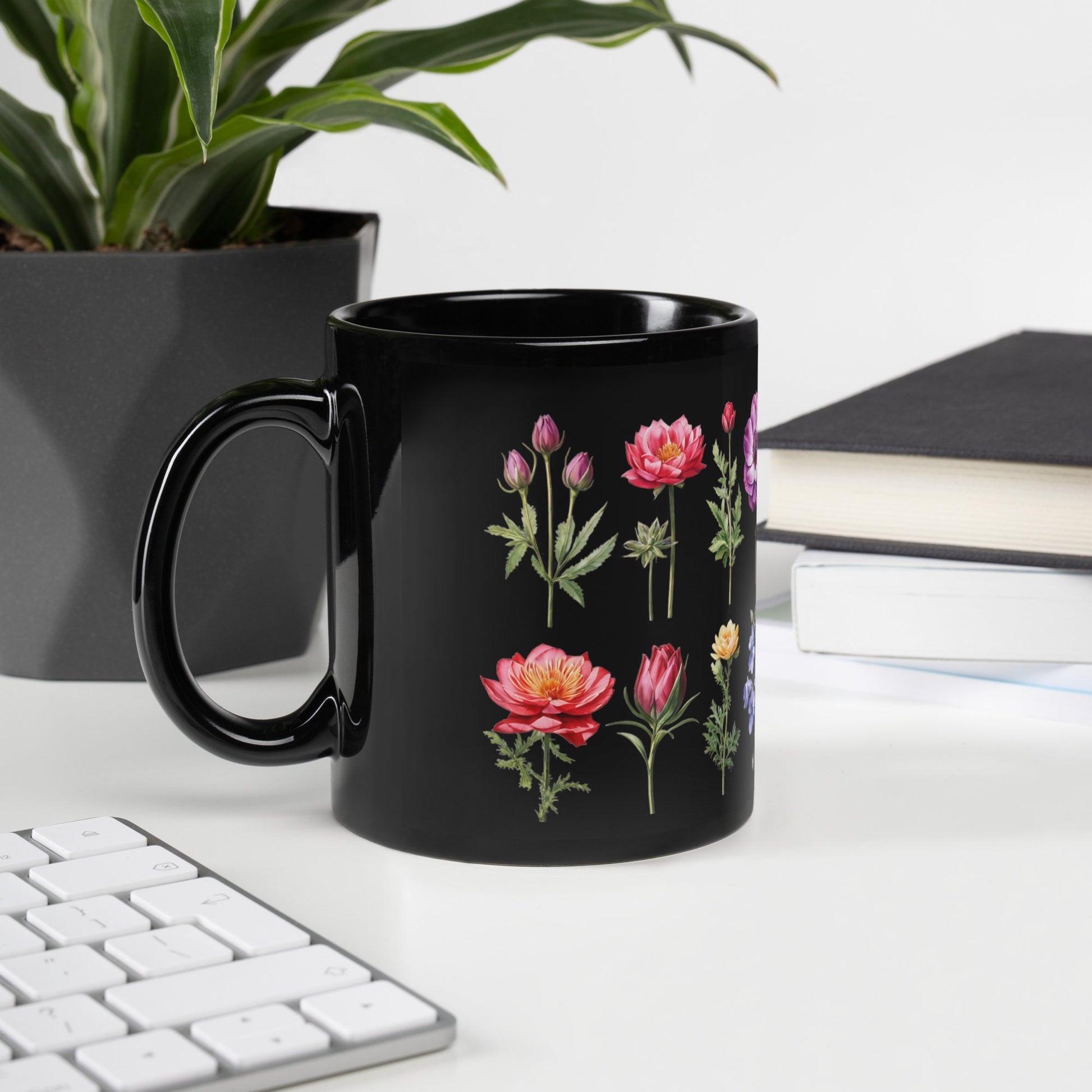 Garden Flowers Black Glossy Mug (11 oz) - Mugs - Discovery Co.