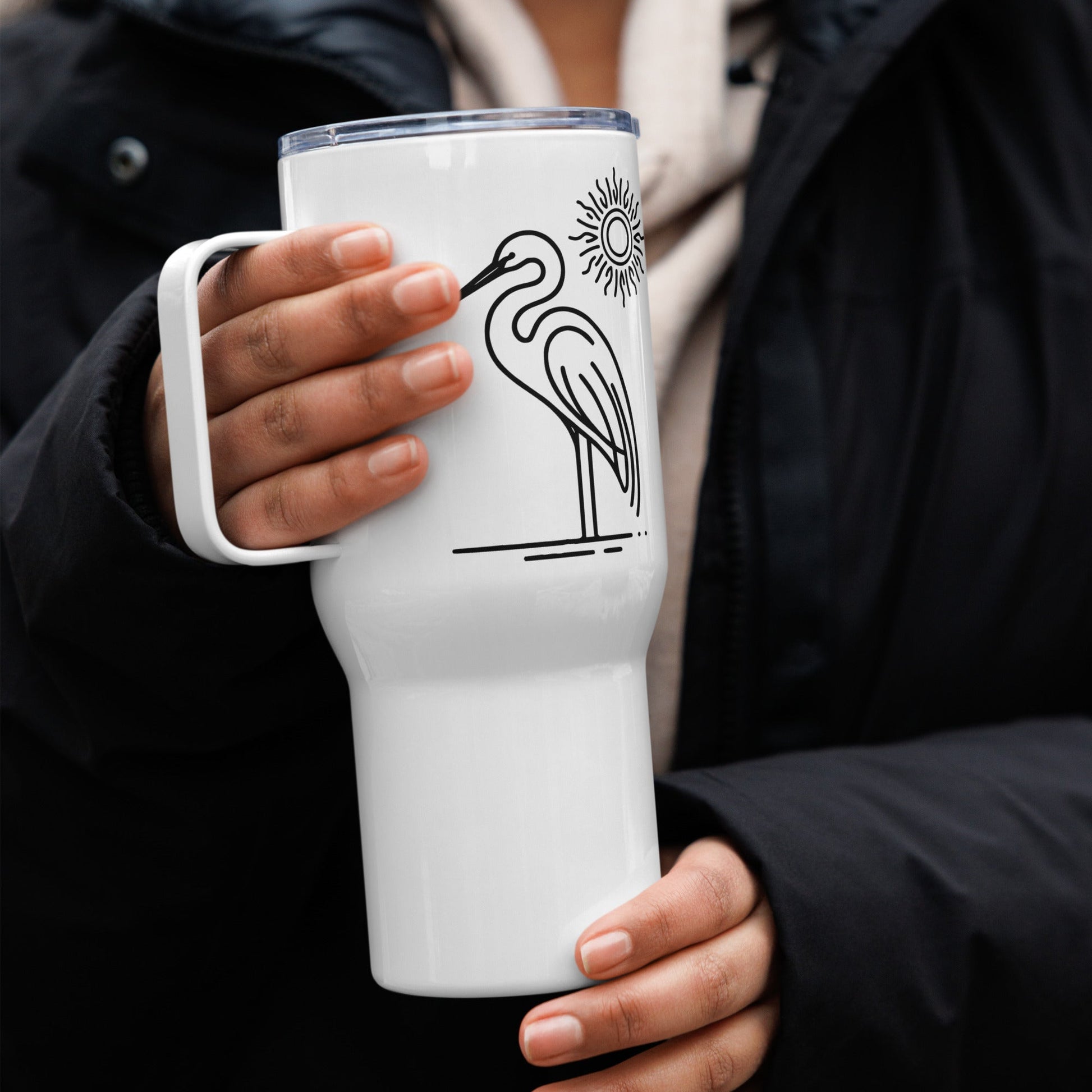 Great Blue Heron II Travel Mug With Handle (25 oz and 40 oz) - Travel Mug - Discovery Co.