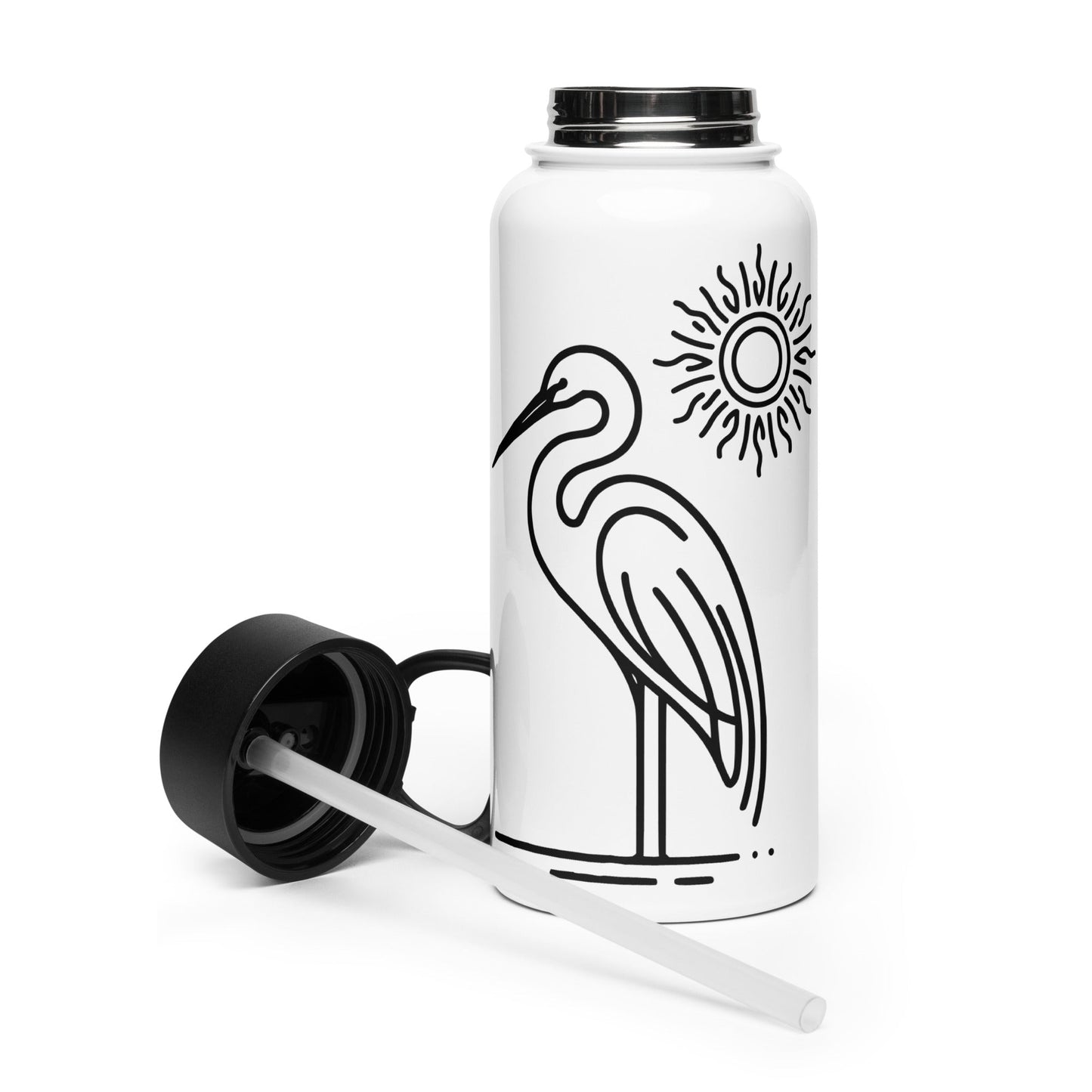 Great Blue Heron Stainless Steel Water Bottle With Straw Lid - Stainless Steel Water Bottle With Straw Lid - Discovery Co.