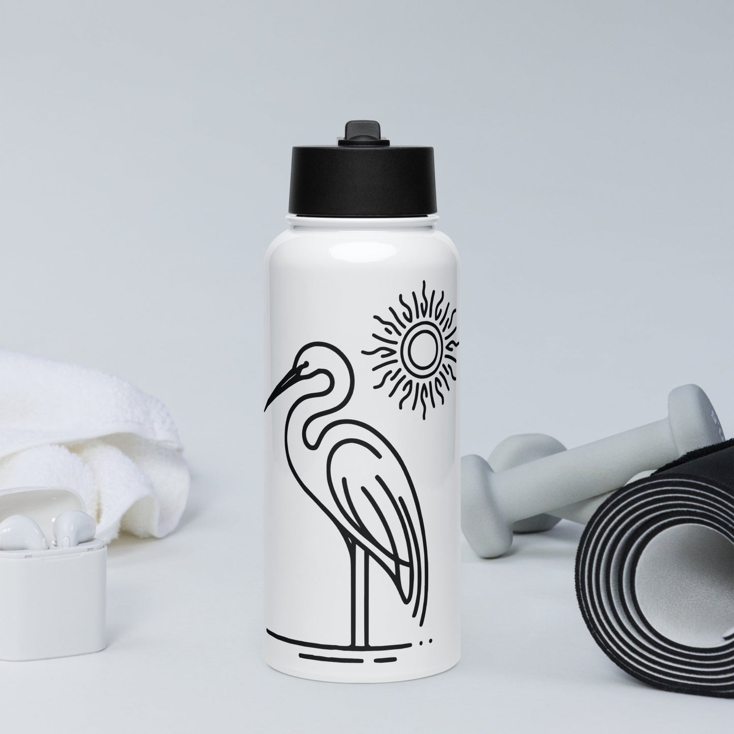 Great Blue Heron Stainless Steel Water Bottle With Straw Lid - Stainless Steel Water Bottle With Straw Lid - Discovery Co.