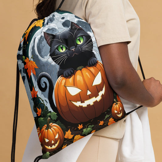 Halloween Cat And Moon Drawstring Bag - Drawstring Bag - Discovery Co.