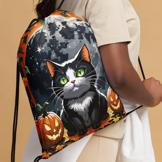 Halloween Cat And Moon II Drawstring Bag - Drawstring Bag - Discovery Co.