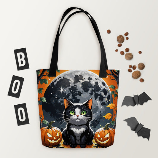 Halloween Cat and Moon II Tote Bag - Tote Bags - Discovery Co.