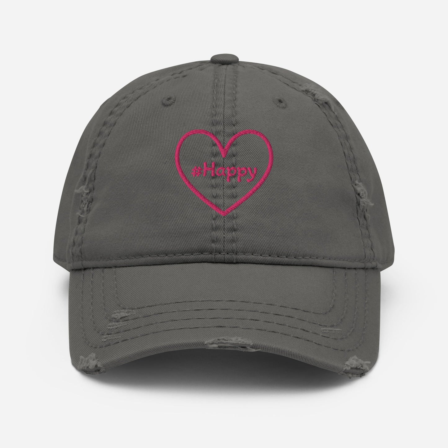 #Happy Pink Heart Distressed Hat - Hats - Discovery Co.