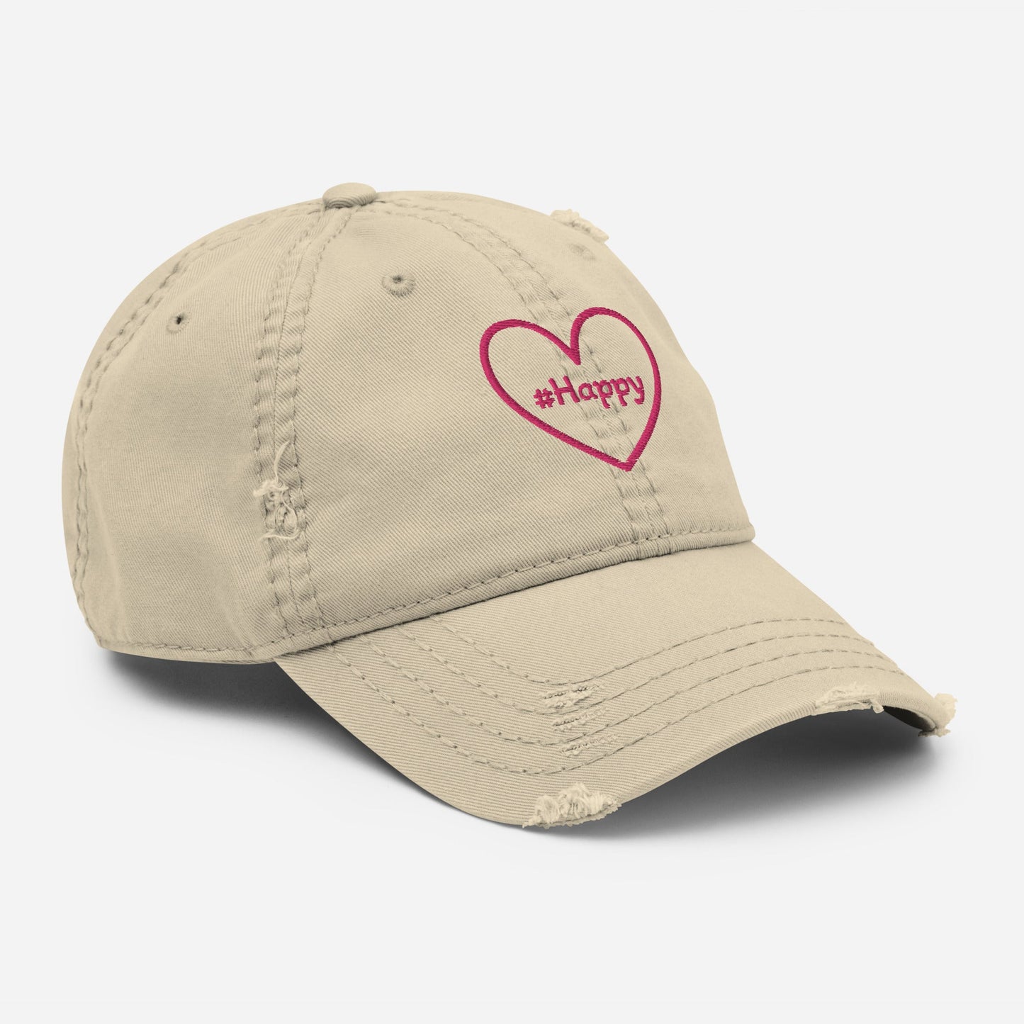 #Happy Pink Heart Distressed Hat - Hats - Discovery Co.