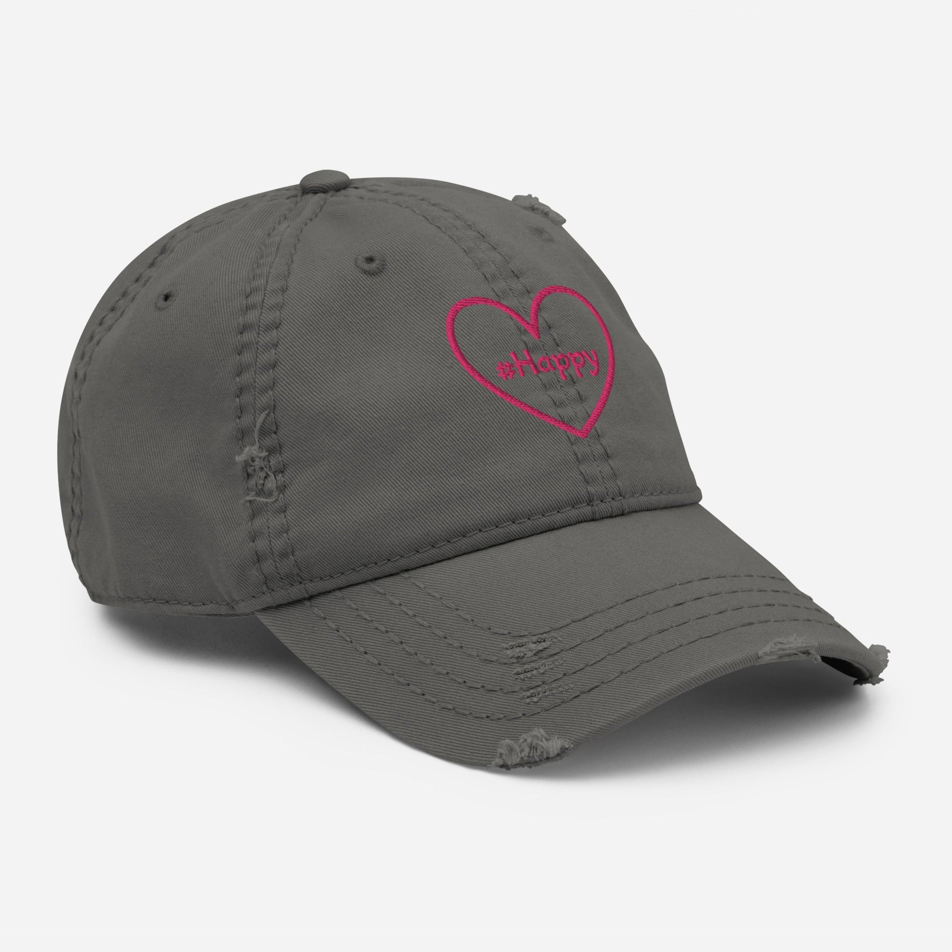 #Happy Pink Heart Distressed Hat - Hats - Discovery Co.