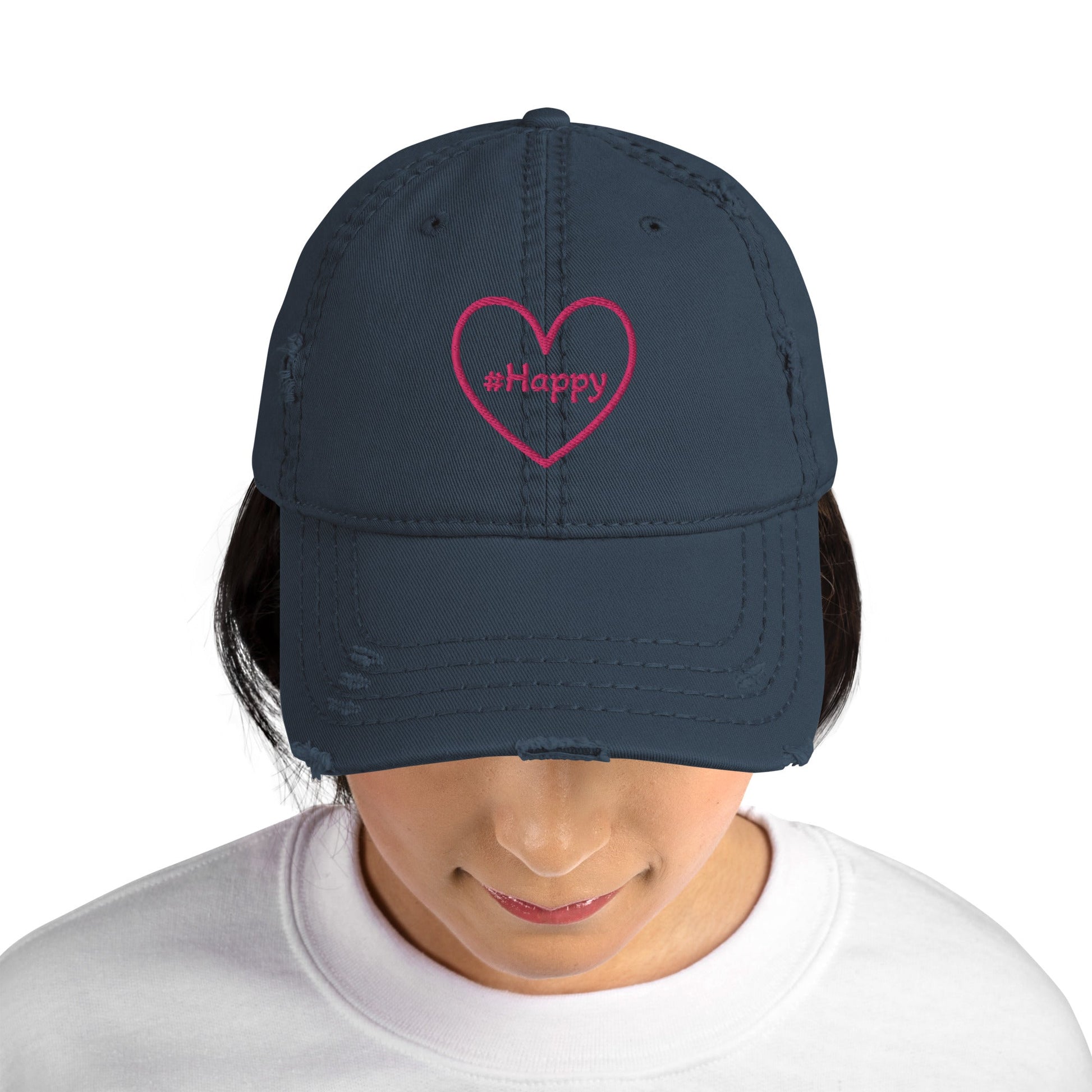 #Happy Pink Heart Distressed Hat - Hats - Discovery Co.