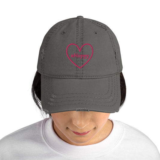 #Happy Pink Heart Distressed Hat - Hats - Discovery Co.