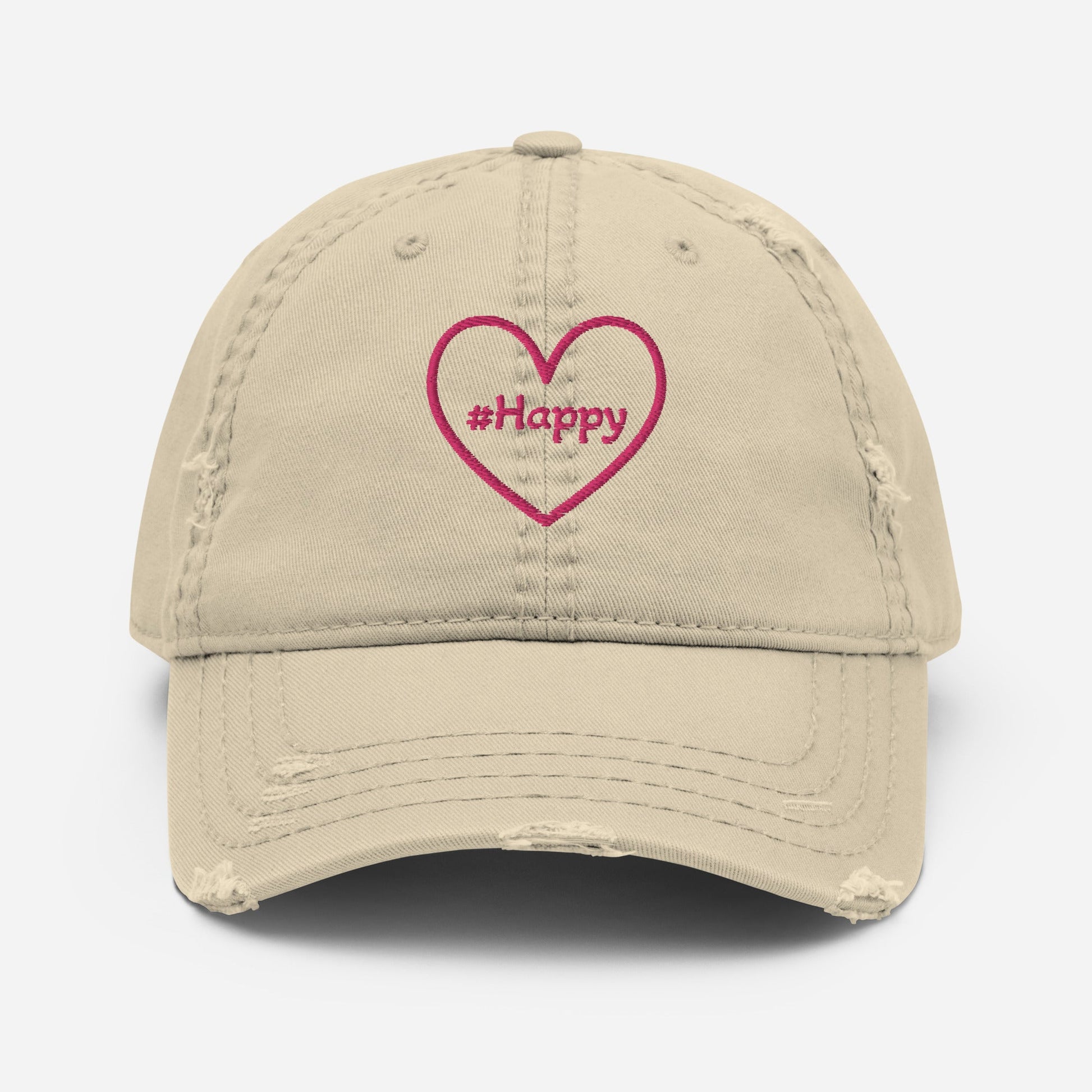 #Happy Pink Heart Distressed Hat - Hats - Discovery Co.