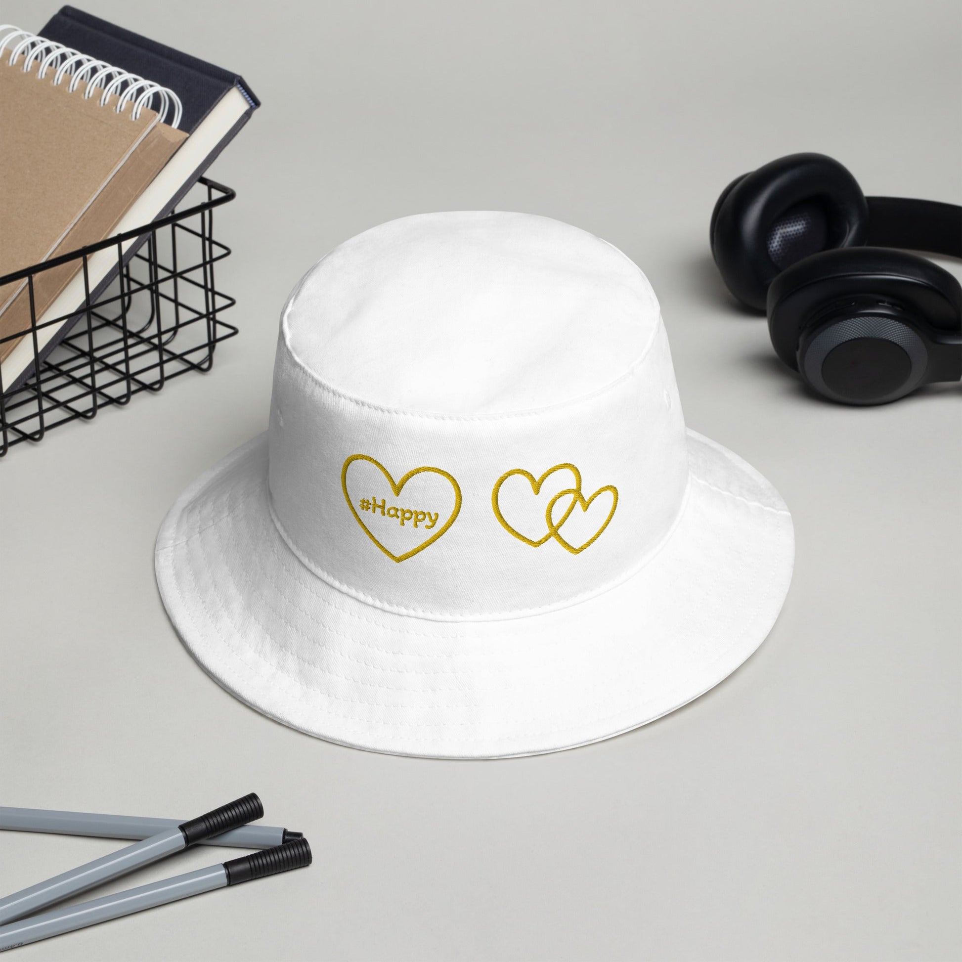 #Happy Yellow Hearts Bucket Hat - Hats - Discovery Co.