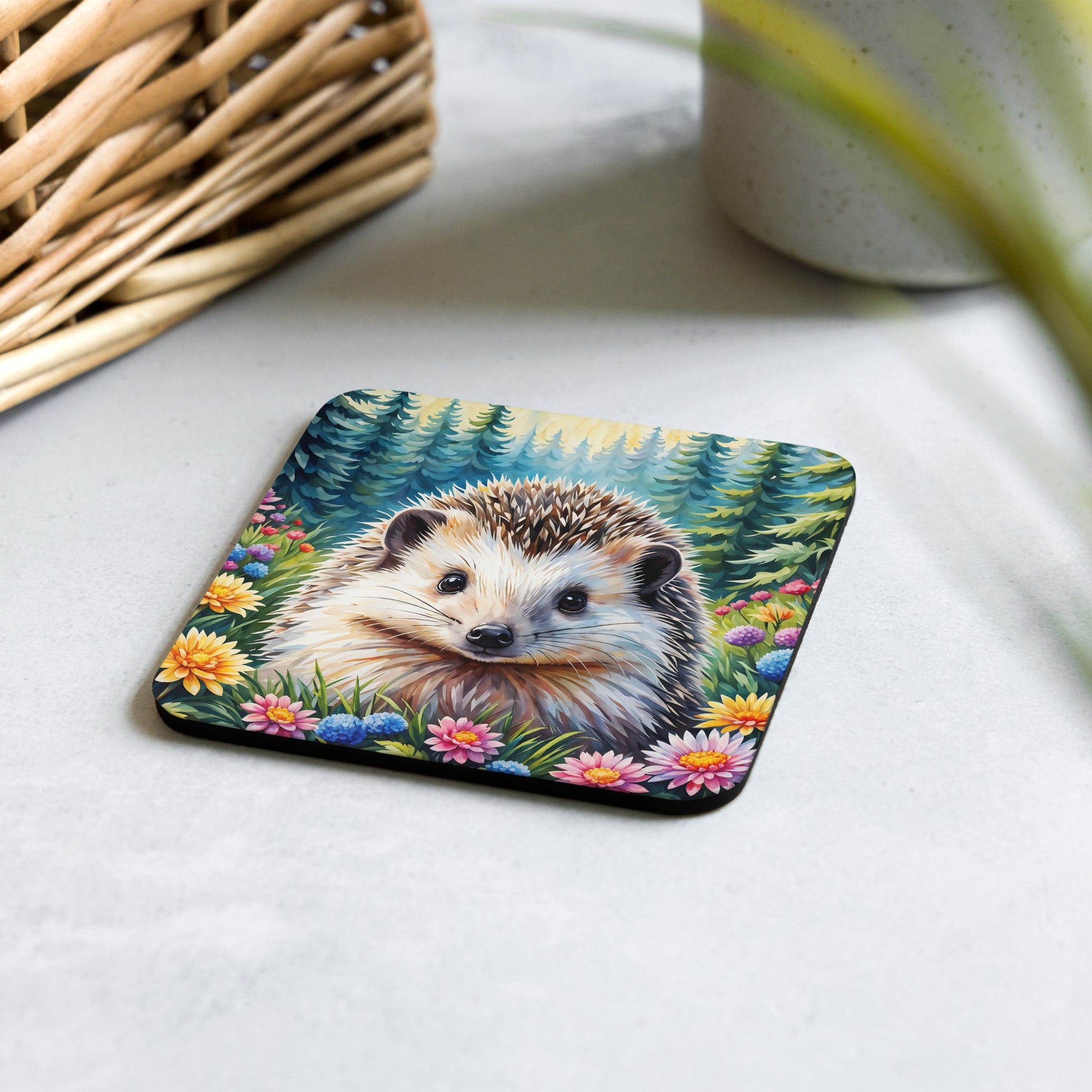 Hedgehog In The Flowers Cork - Back Coaster - Coasters - Discovery Co.