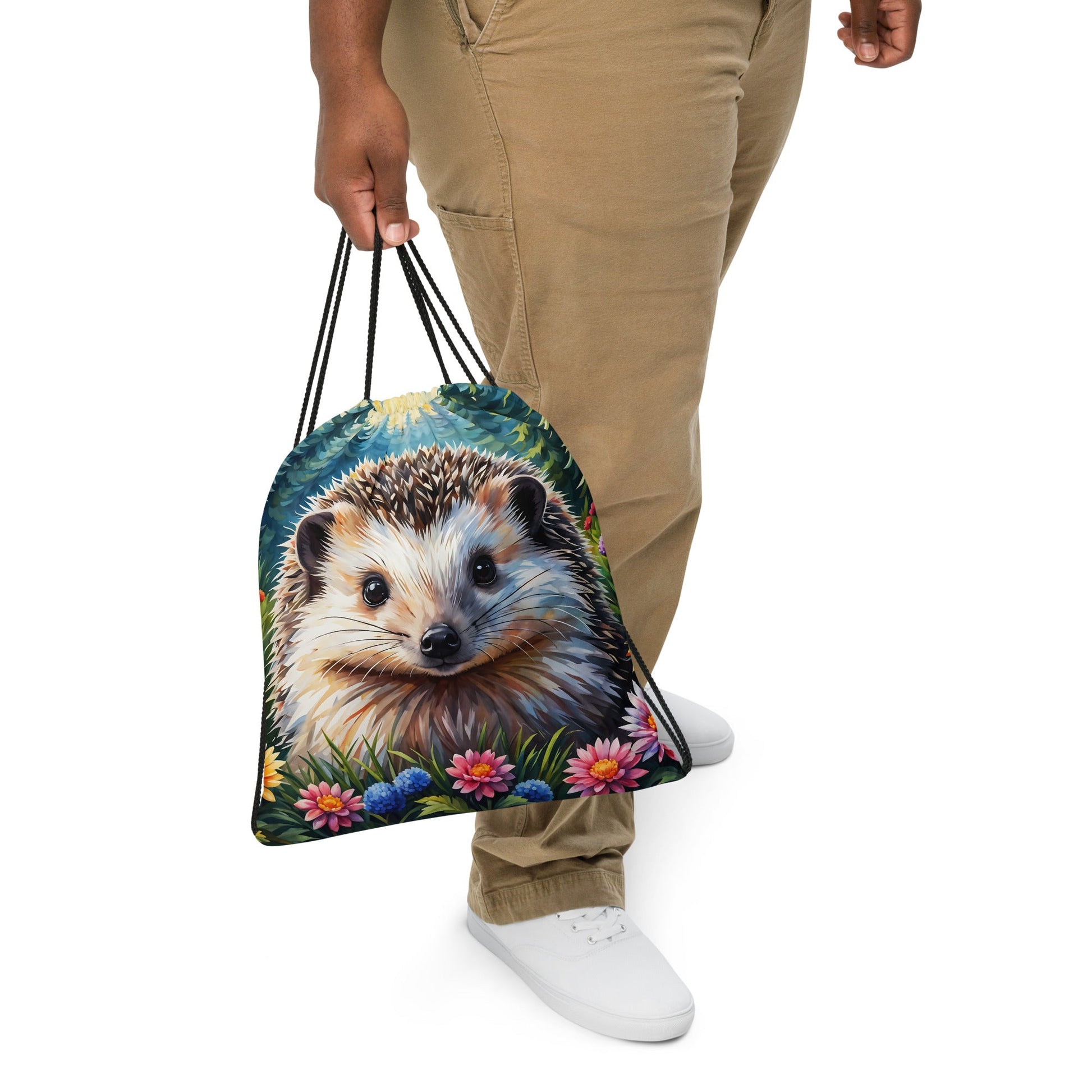 Hedgehog In The Flowers Drawstring Bag - Drawstring Bag - Discovery Co.
