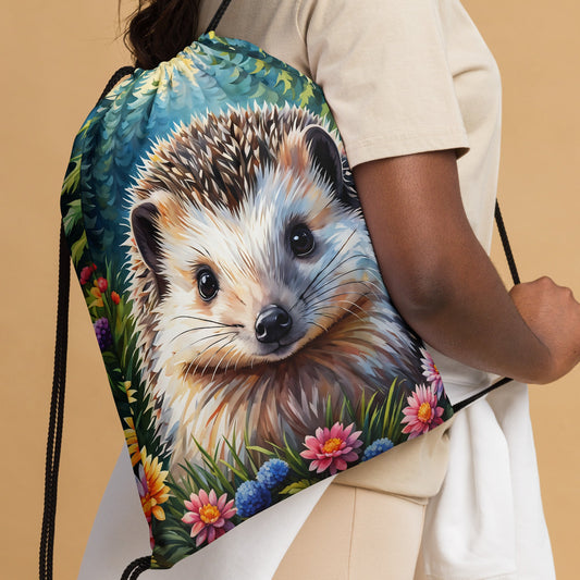 Hedgehog In The Flowers Drawstring Bag - Drawstring Bag - Discovery Co.