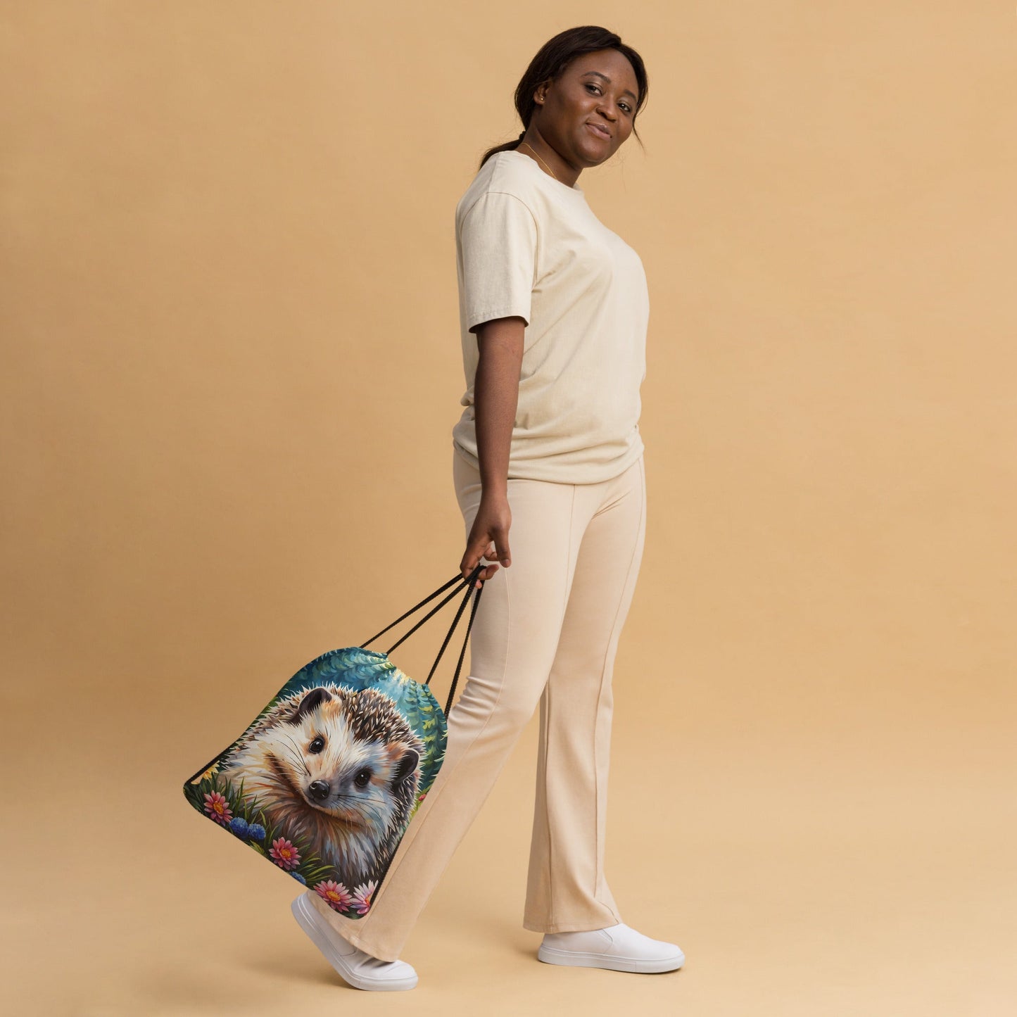 Hedgehog In The Flowers Drawstring Bag - Drawstring Bag - Discovery Co.