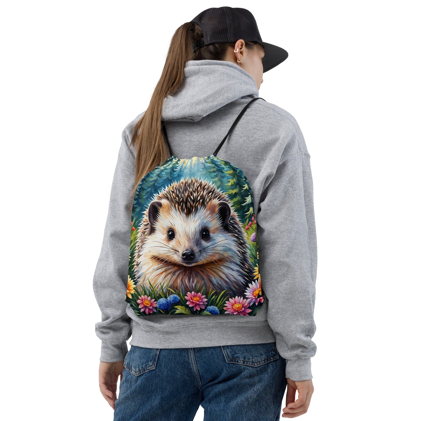 Hedgehog In The Flowers Drawstring Bag - Drawstring Bag - Discovery Co.