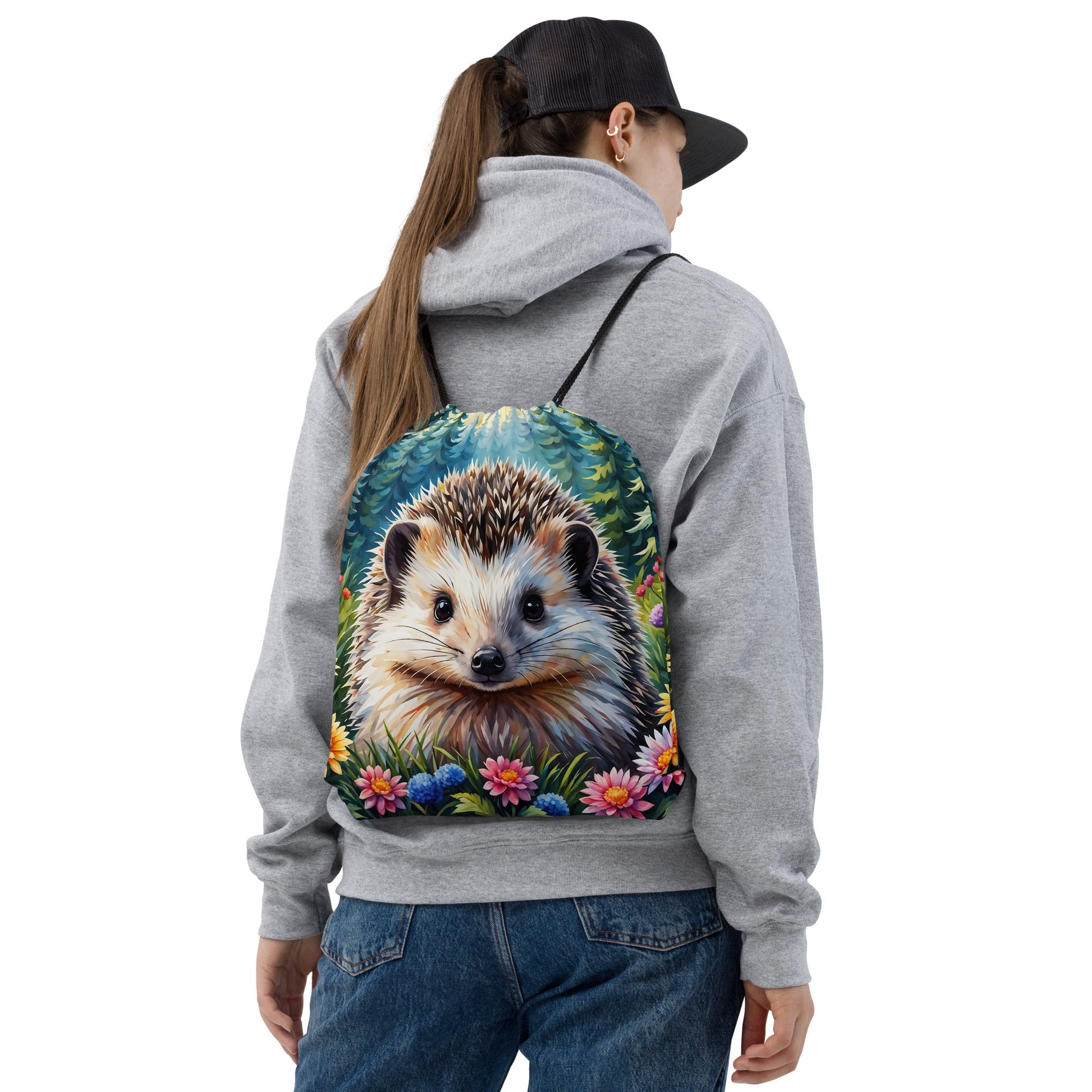 Hedgehog In The Flowers Drawstring Bag - Drawstring Bag - Discovery Co.