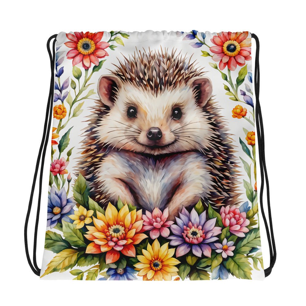 Hedgehog In The Flowers II Drawstring Bag - Drawstring Bag - Discovery Co.