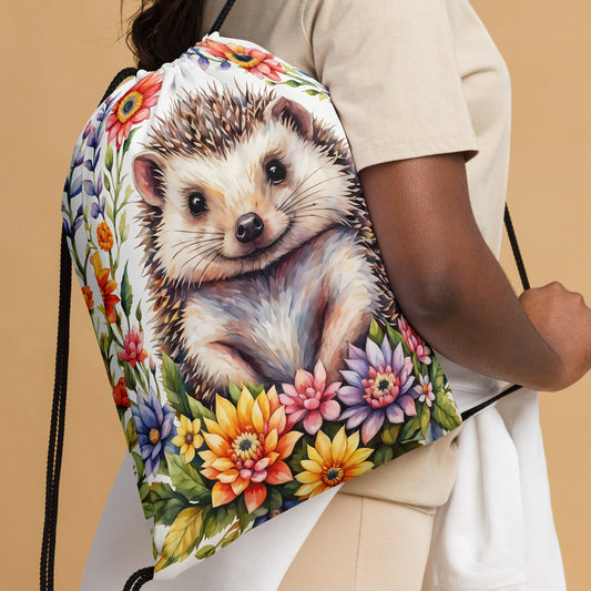 Hedgehog In The Flowers II Drawstring Bag - Drawstring Bag - Discovery Co.