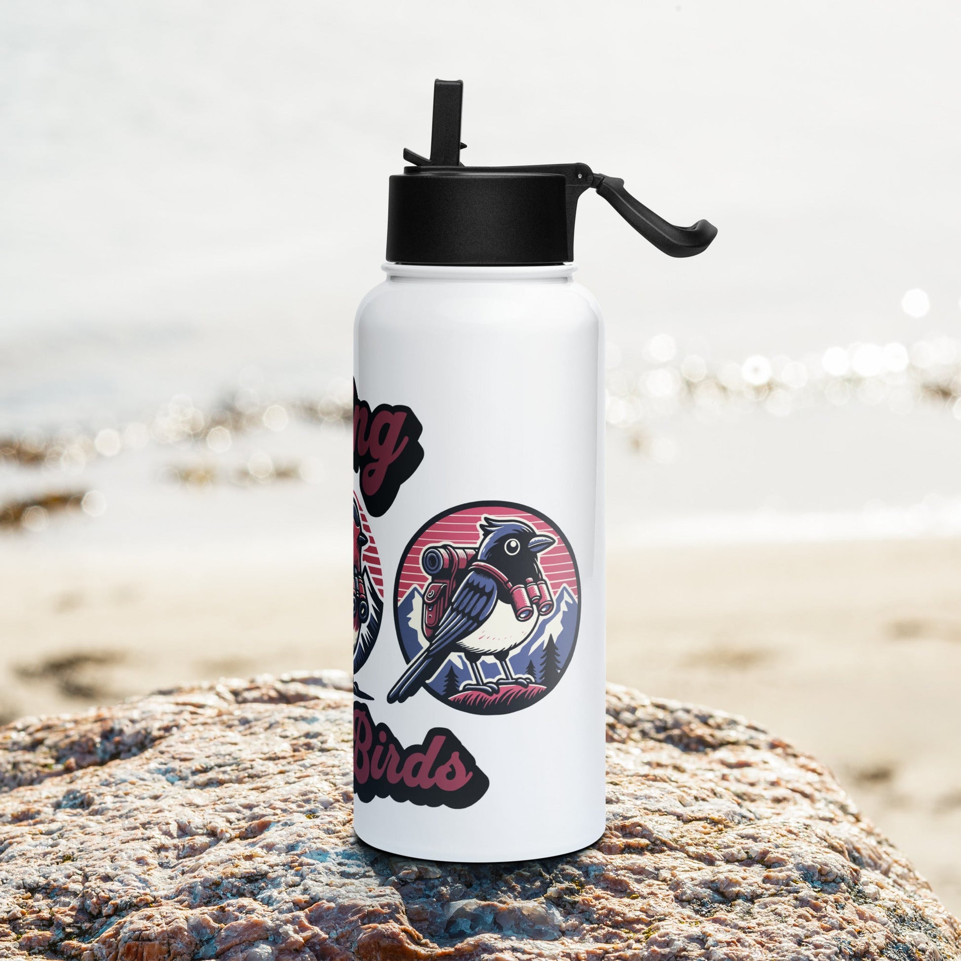 Hiking With Birds Stainless Steel Water Bottle With Straw Lid - Stainless Steel Water Bottle With Straw Lid - Discovery Co.