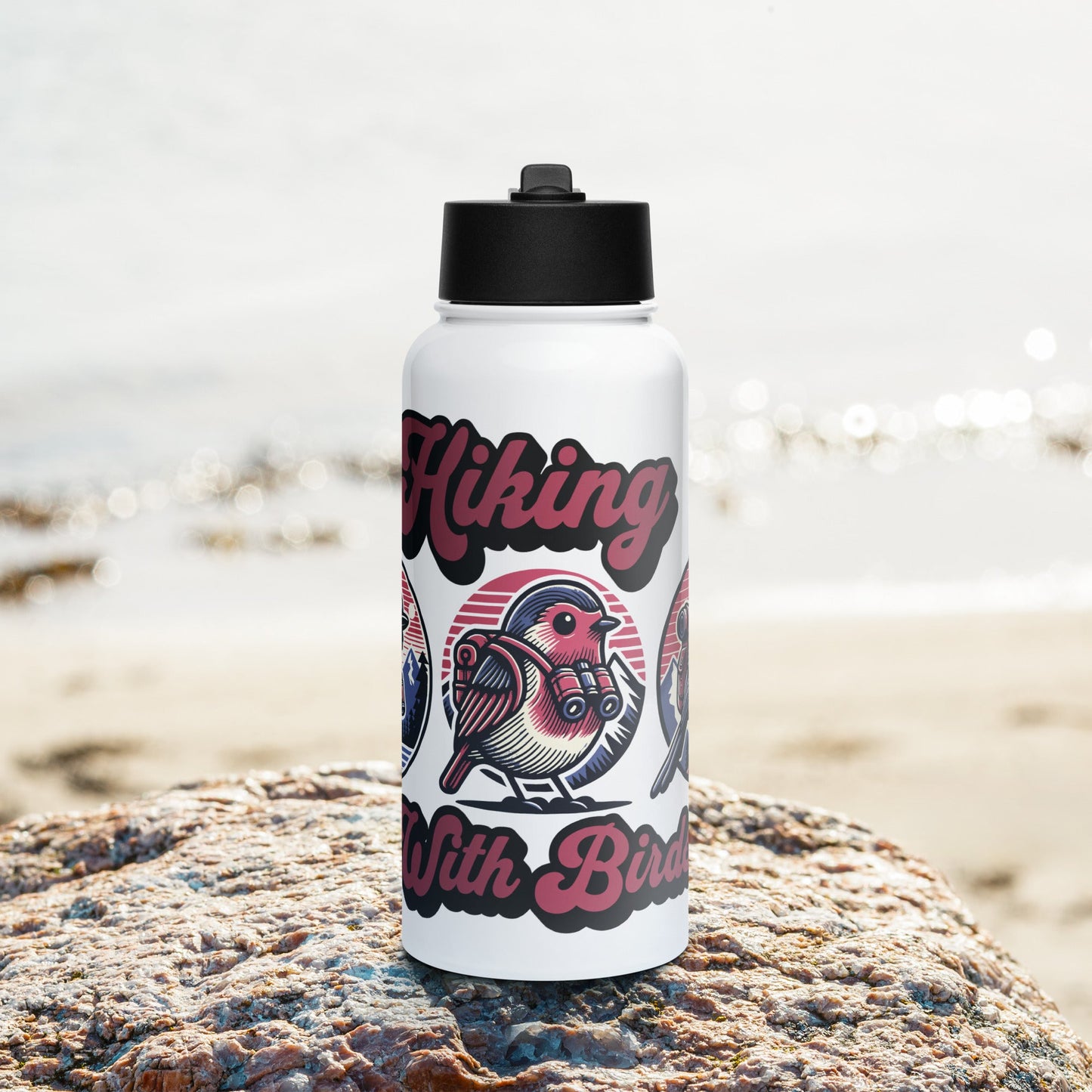 Hiking With Birds Stainless Steel Water Bottle With Straw Lid - Stainless Steel Water Bottle With Straw Lid - Discovery Co.