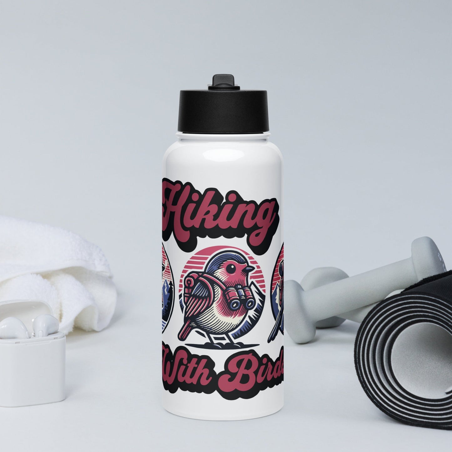 Hiking With Birds Stainless Steel Water Bottle With Straw Lid - Stainless Steel Water Bottle With Straw Lid - Discovery Co.